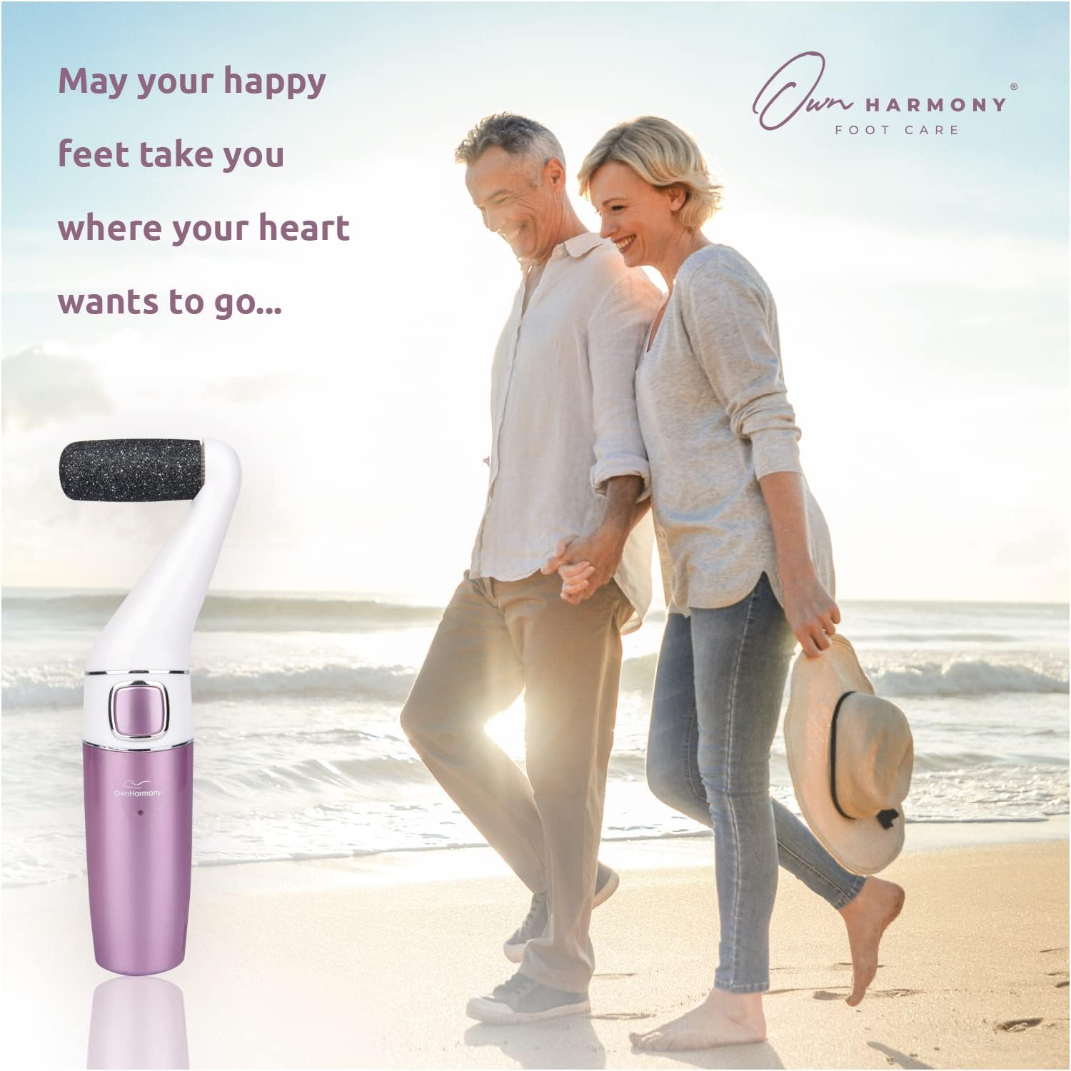 Electric Foot File, Rechargeable Foot Callus Remover: Professional Spa Pedicure Kit and Foot Scrubber Tools, Cracked Heel Repair Feet Care by Own Harmony - Best for Dry, Dead, Hard Skin - 3 Rollers image number 1