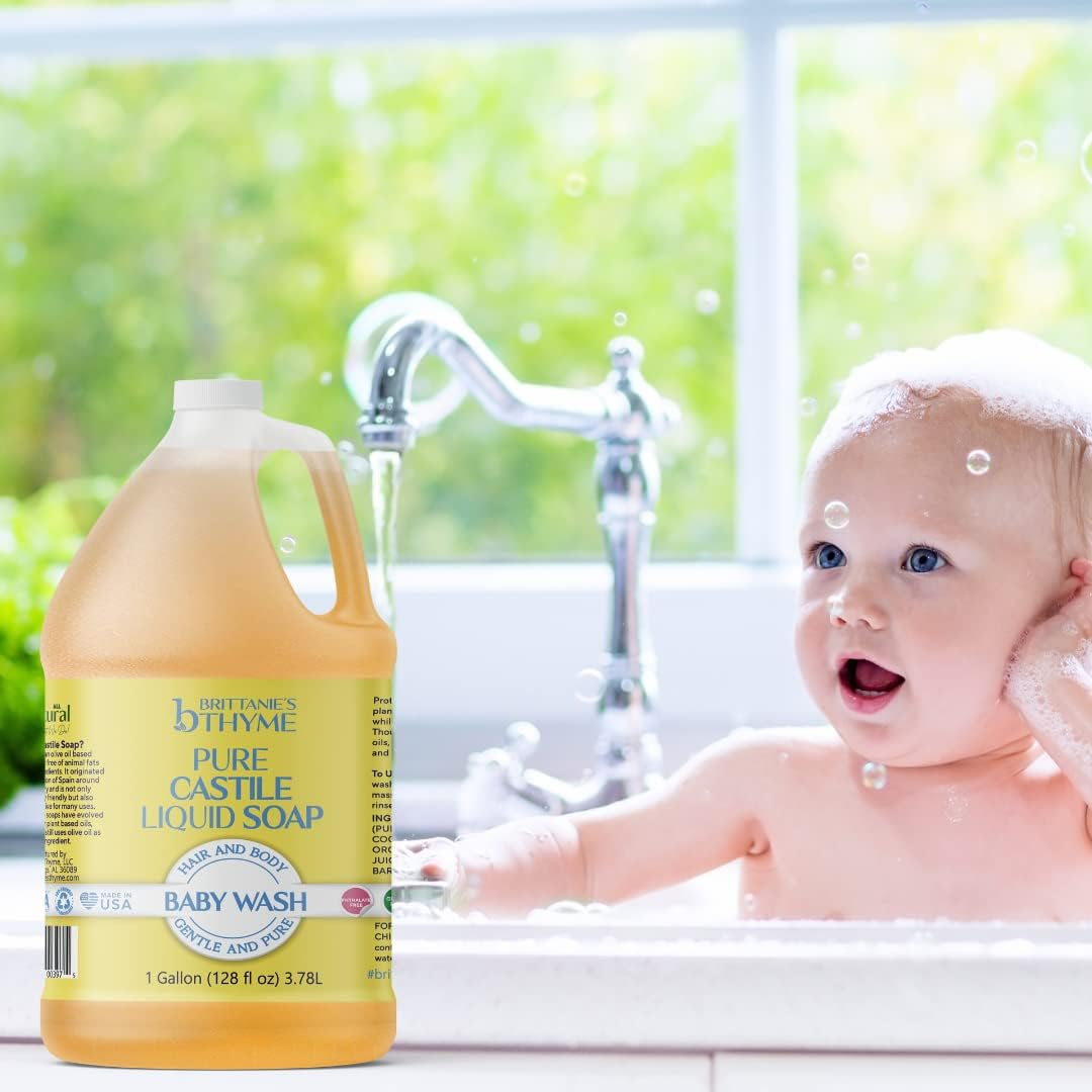 Brittanie'S Thyme Organic Pure Castile Baby Wash Refill, 1 Gallon | Made with Olive Oil and Natural Luxurious Essential Oils, Gentle and Pure, Non-Gmo, Phthalate Free image number 4