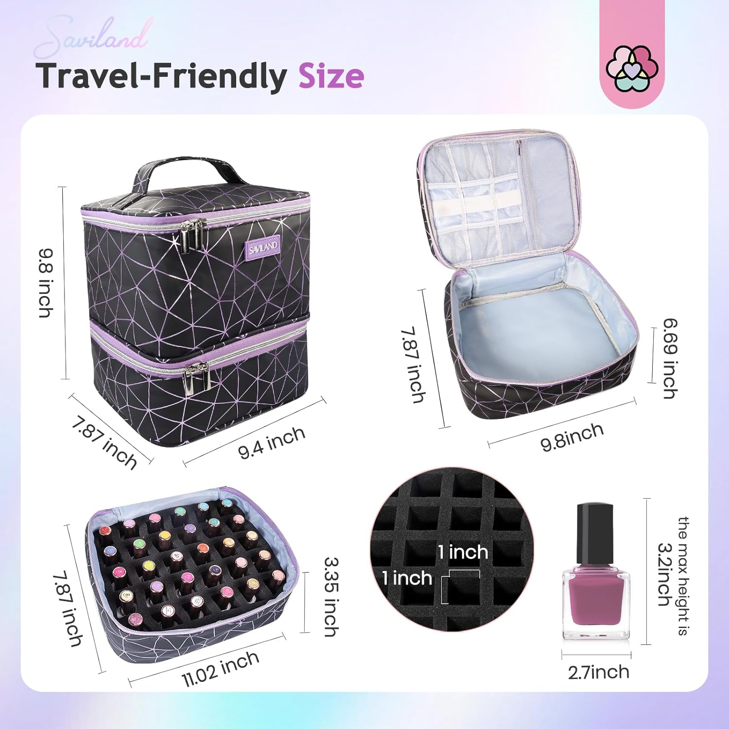 SAVILAND Nail Polish Organizer: All-In-One Nail Organizers and Storage Holds 30 Bottles Nail Polish Organizer Case Travel PU Leather Double-Layer Nail Supplies Organizer for Nail Tech Manicure Tools image number 6