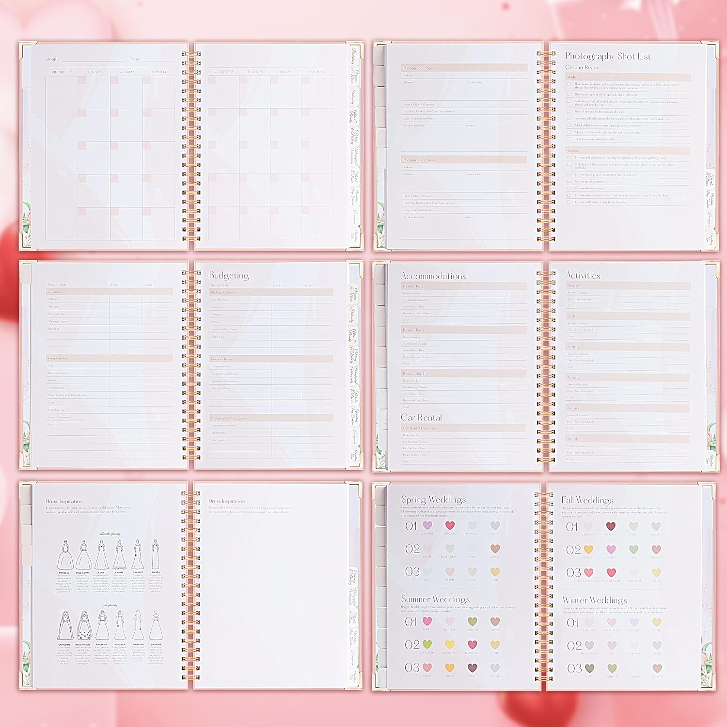 JUNART Beautiful Wedding Planner and Organizer, 11.2"&times;9.3" Detailed Pink Wedding Planner with Stickers, Engagement Gifts for Newly Engaged Couples, Bride and Groom image number 1