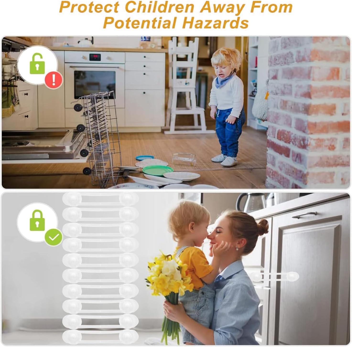 IONPSHG Child Locks for Cabinets and Drawers, 10Pcs Child Safety Locks, Baby Proof Cupboard Locks, Baby Proofing Latches to Drawer Door Fridge, No Drilling Adjustable Strap with 3M Adhesive Pads image number 2