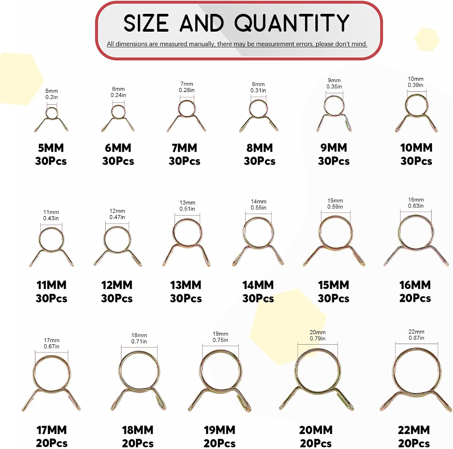 Hilitchi 450Pcs 17Sizes Fuel Line Hose Tubing Spring Clips Clamps Hose Fastener Assortment Kit for Motorcycle Scooter ATV, 5-22Mm image number 6