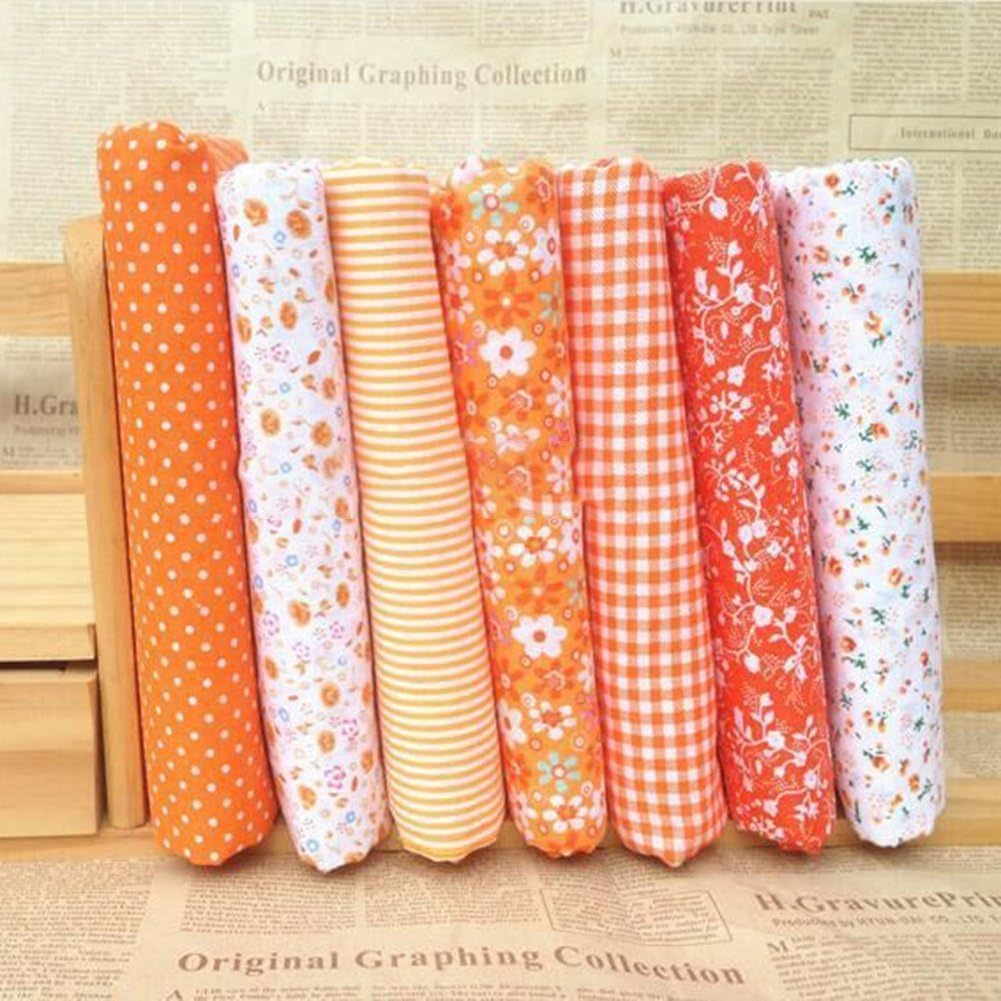 7Pcs Top Orange Cotton Craft Fabric Bundle Squares Patchwork,Diy Sewing Scrapbooking Quilting Floral Dot Pattern Craft and Hobby Fabric,Fabric Arts,Crafts and Sewing10" X 10" (25Cm X 25Cm)