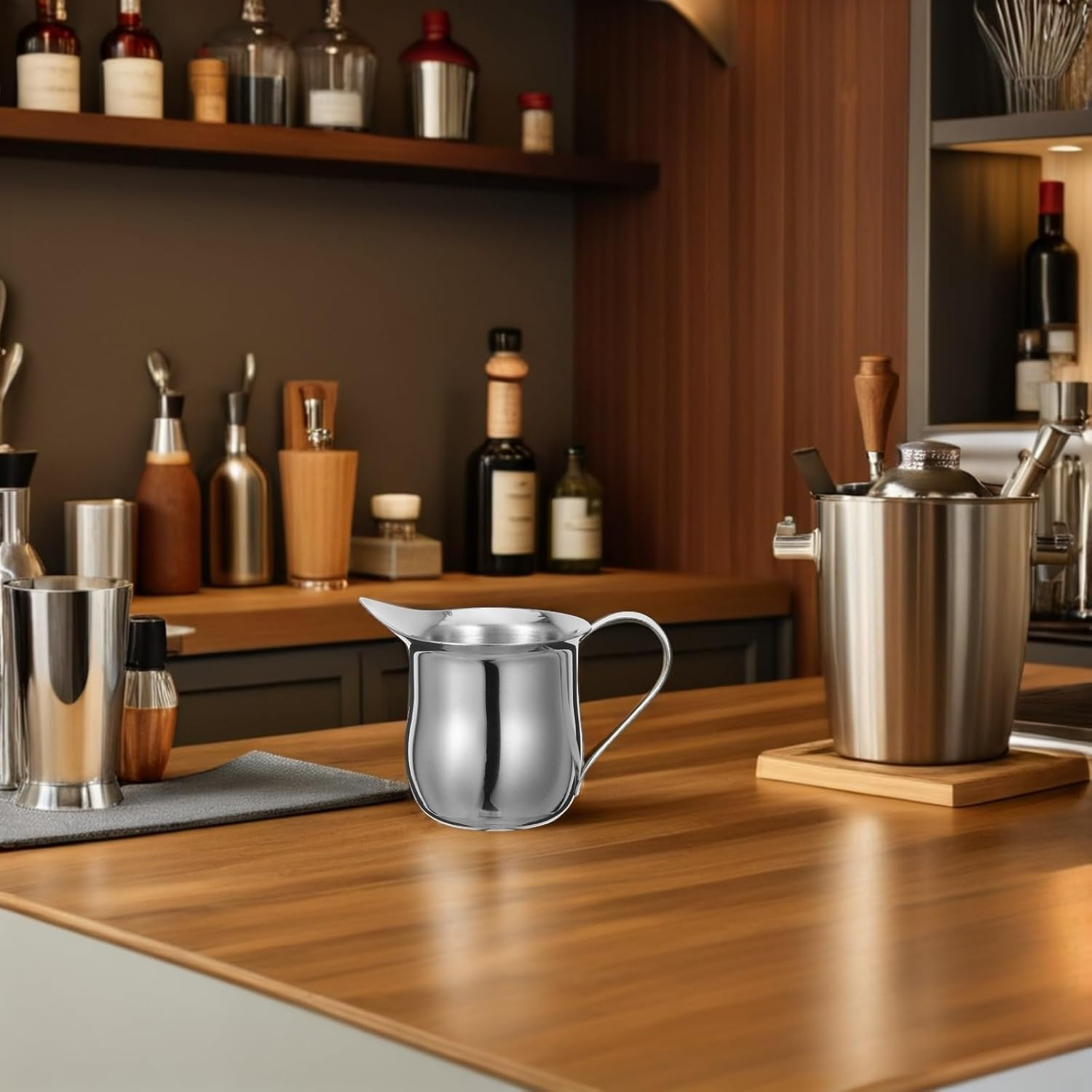 ADOCARN 2Pcs 3Oz Stainless Steel Milk Frothing Jug Set Mini Metal Coffee Pitchers for Latte Art and Espresso Steaming, Sturdy Milk Frother Accessories for Home and Caf&eacute; Use image number 3