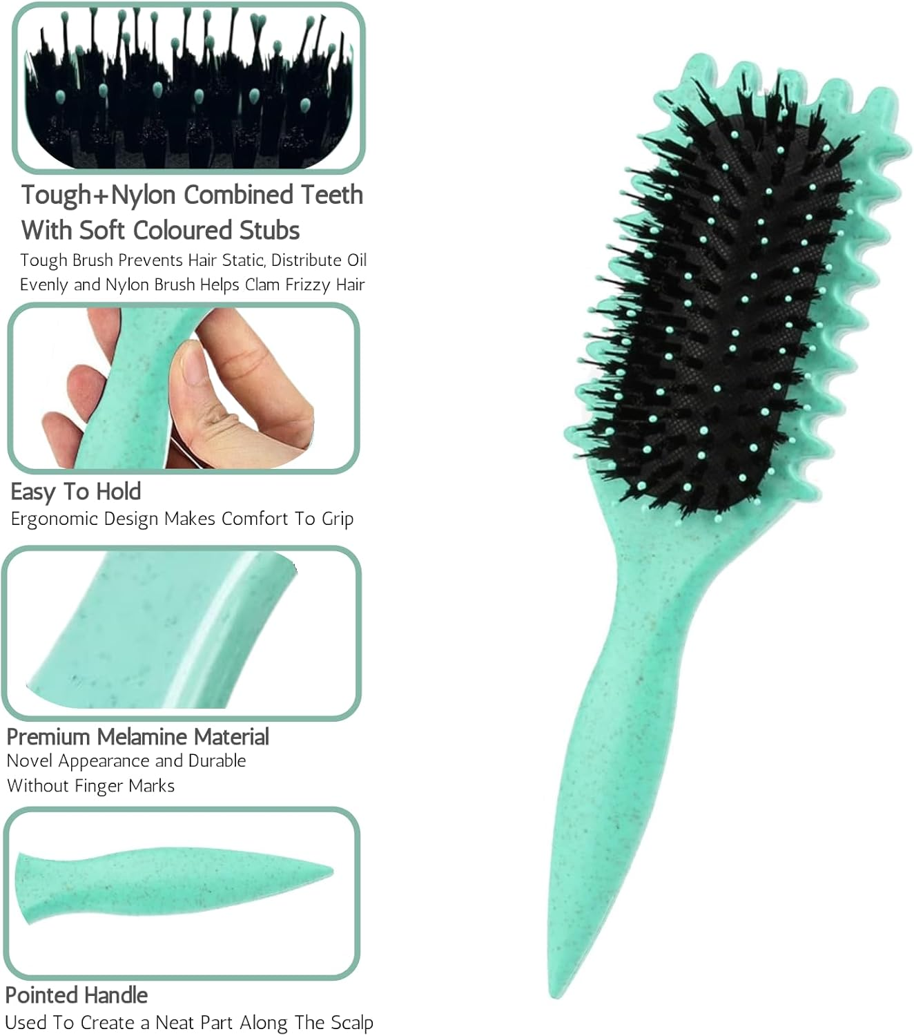 Curly Hair Brush Curl Defining Bounce Brush for Curly Hair Detangling,Shaping-Define Curling Comb Can Reduce Pulling for Women Men Girl Wet Hair or Promed Styling Edgelift-Green image number 6