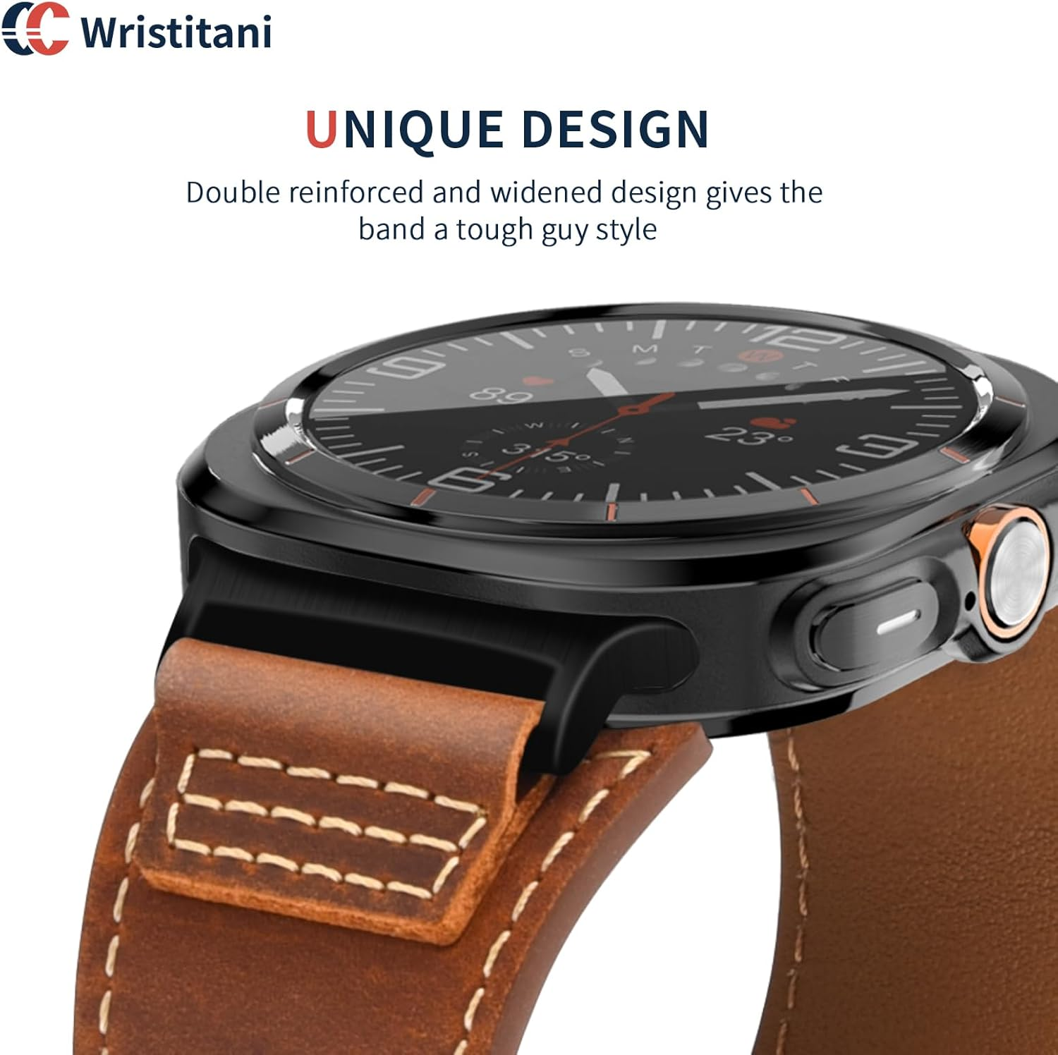 Wristitani Leather Band Compatible with Samsung Galaxy Watch Ultra Bands 7 6 5 4 for Men, Top Genuine Leather Replacement Vintage Strap for 47Mm 46Mm 45Mm 44Mm 43Mm 42Mm 40Mm image number 6
