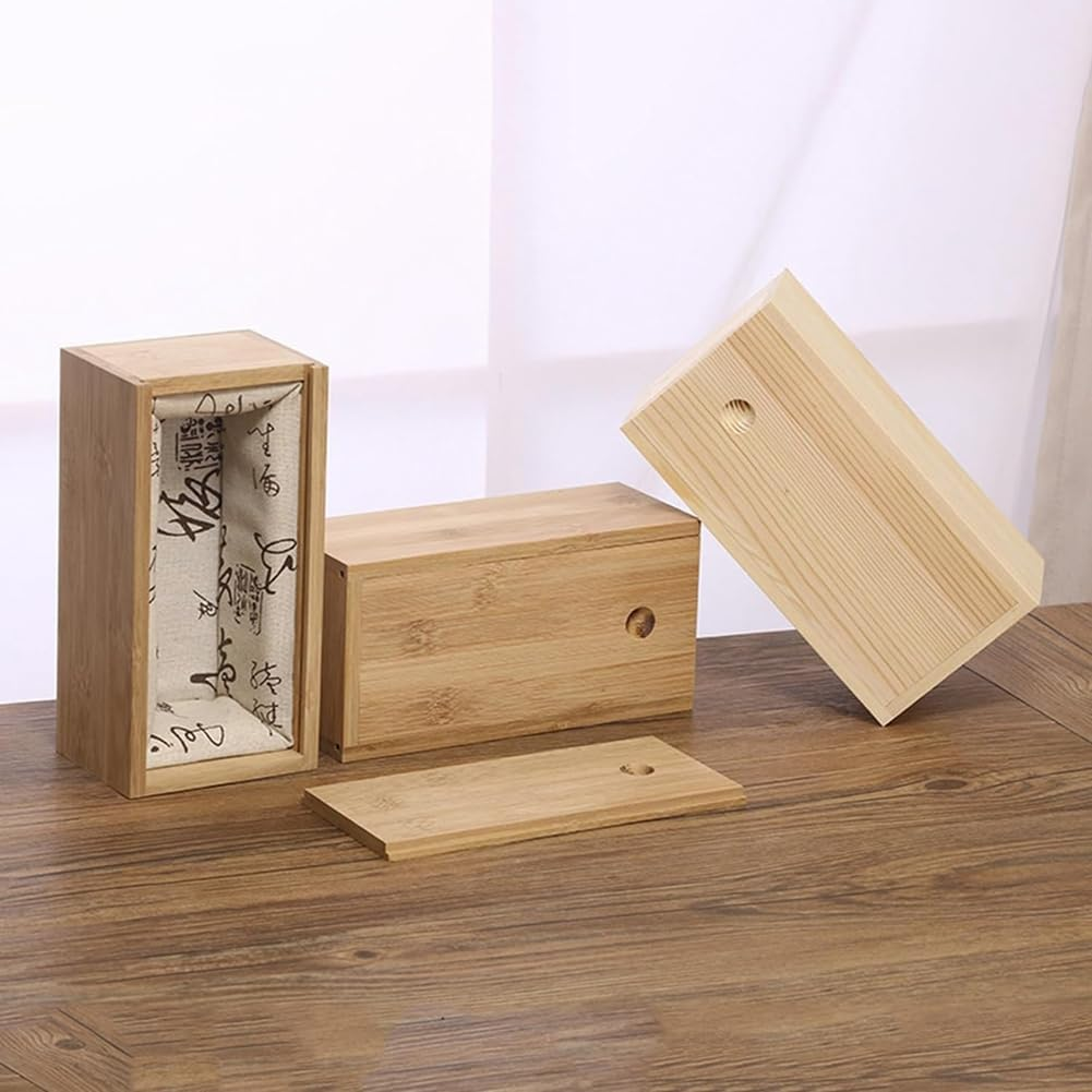 4 Pack Unfinished Wood Storage Box with Slide Lid, Vintage Keepsake Case Cards Container Small Gift Box for Art Hobbies, Fine Workmanship image number 2