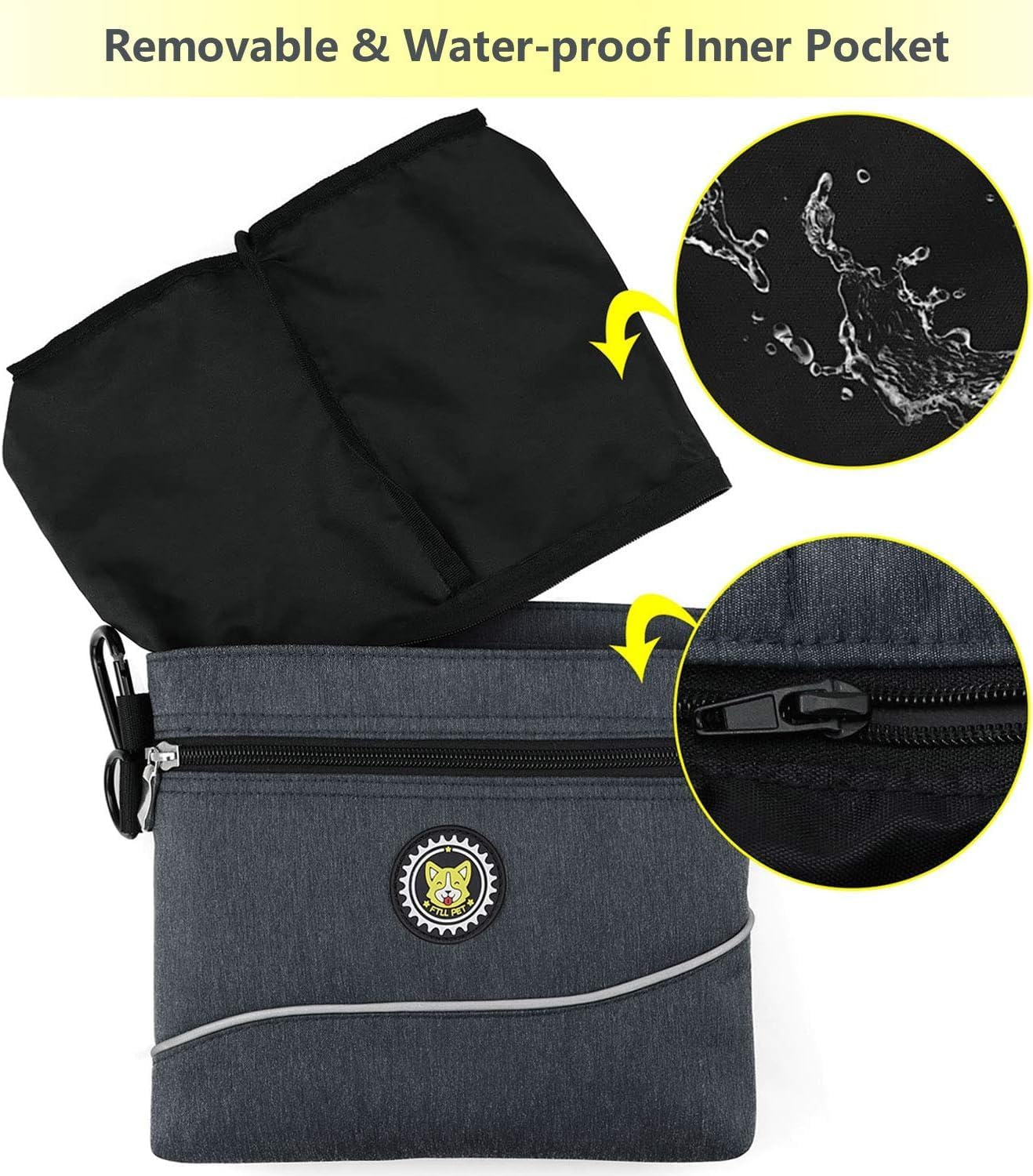 Viklluyr Dog Treat Pouch Bag with Magnetic Closure, 2 Zip Pockets, Dog Food Bag with Removable Inner Pocket, Padded Shoulder Strap, Perfect Food Bag for Agility Training - Including Carabiner image number 2