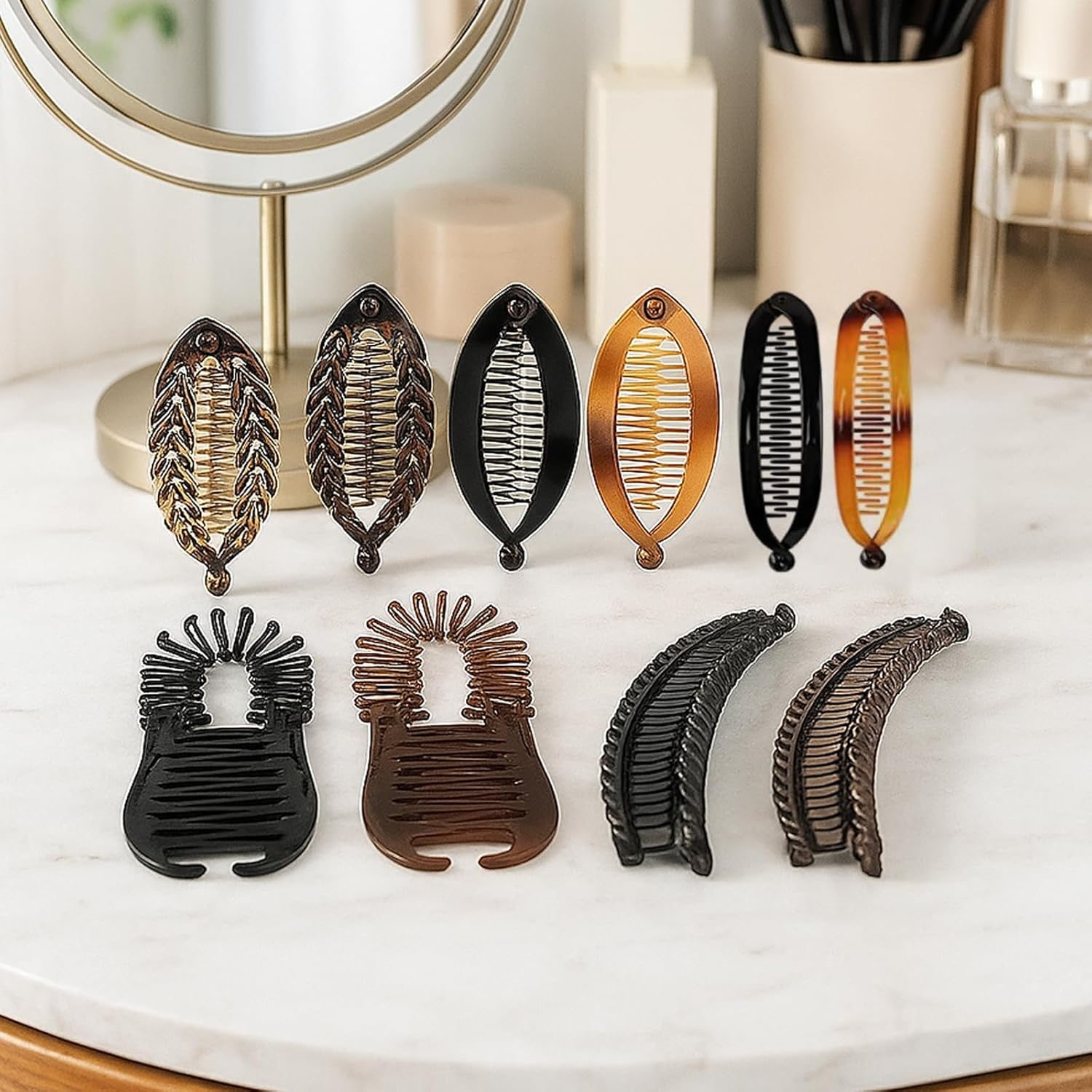 AYNKH 10 PCS Banana Hair Clip Set for Coarse and Fine Hairs, Double Comb Long, Ponytail Style, Metal Hair Clips, Fishtail Hairs Accessories, Women'S and Girls Hairiness Combs image number 1