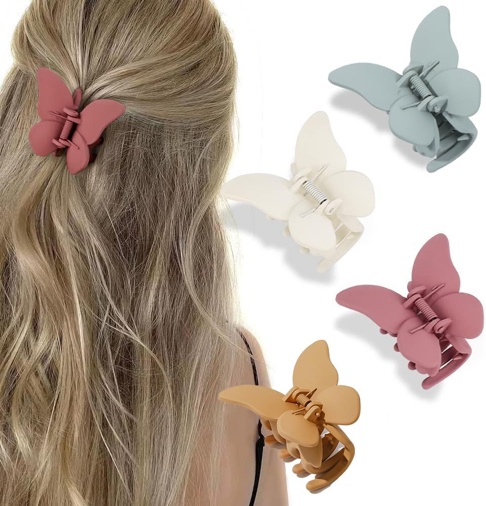 Aoozleny Hair Claw Clips 4PCS Butterfly Hair Clips 2.6Inch Non Slip Matte Hair Claw Clip for Women Thin Hair Curly Hair image number 1