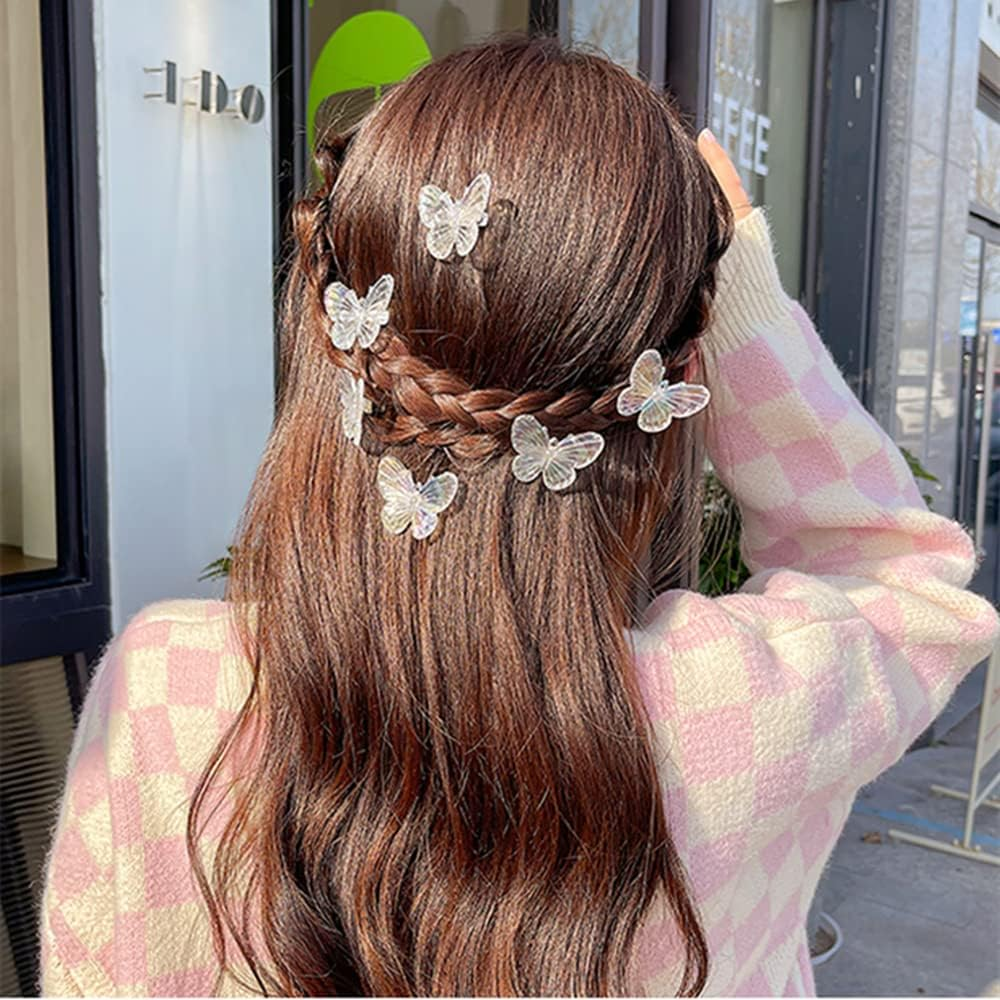 Umiin Hair Clips, Crocodile Clips Butterfly Hair Accessories for Women Girls, 6-Pack Lovely Headwears Styling Tools for Party Daily Performance, Creamy White - Flowers-Clear-5Pc image number 6