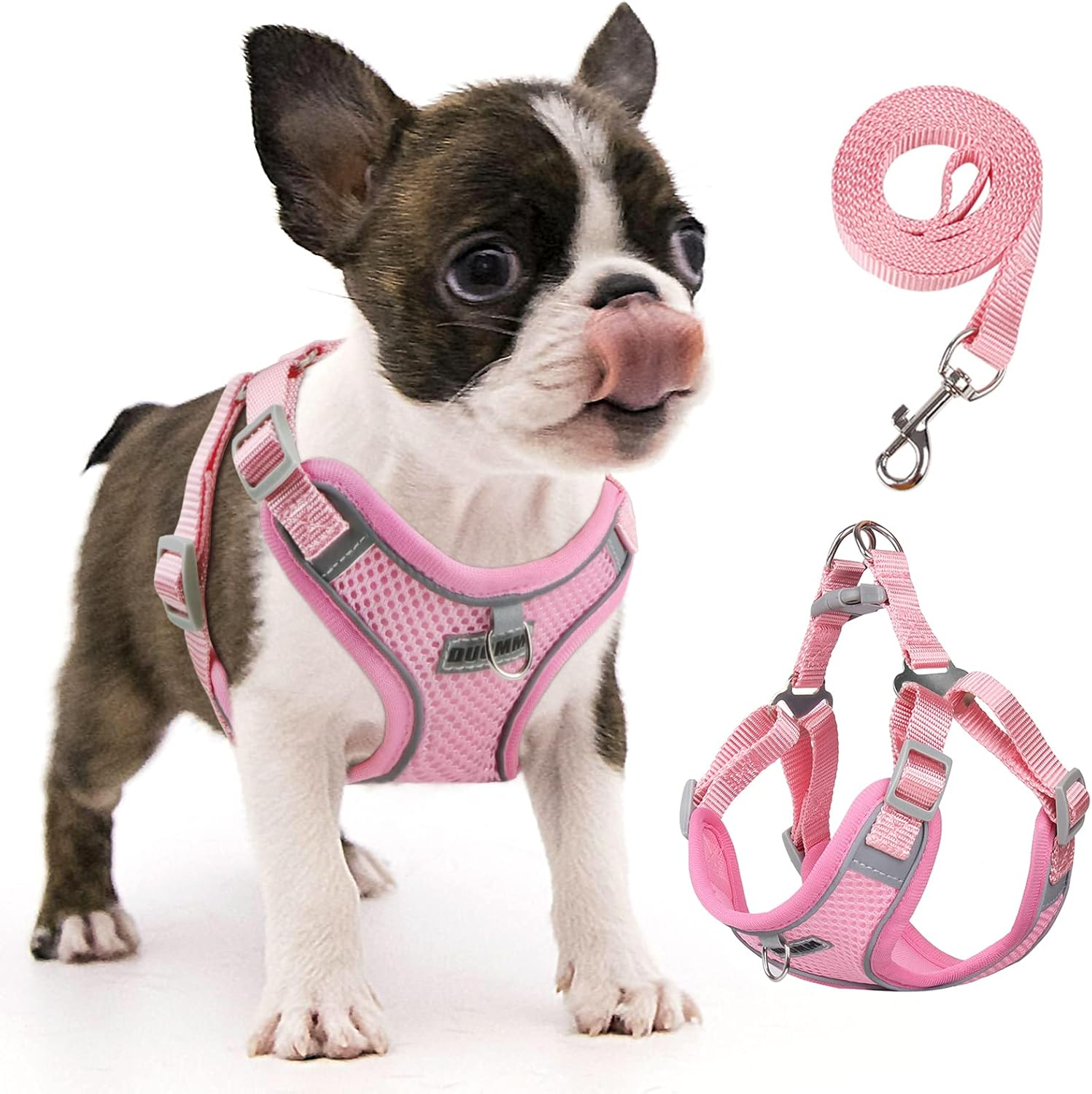 Rennaio Dog Harness No Pull, Adjustable Puppy Harness with 2 Leash Clips, Ultra Breathable Padded Dog Vest Harness, Reflective Dog Harness and Leash Set for Small and Medium Dogs (Black, S)