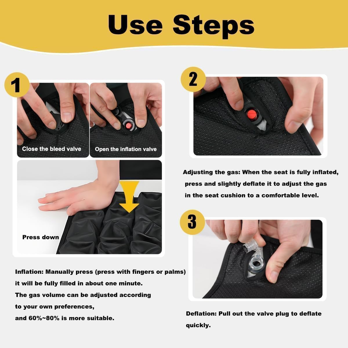 Xinm Air Cushion Inflatable Chair 3D Cell Seat Car Portable Breathable Comfort Office Wheelchair Pad Orthopedics Pain Pressure Relief Camping Seat Mat with Air Pump - 40 X 40 X3.5Cm Black image number 6