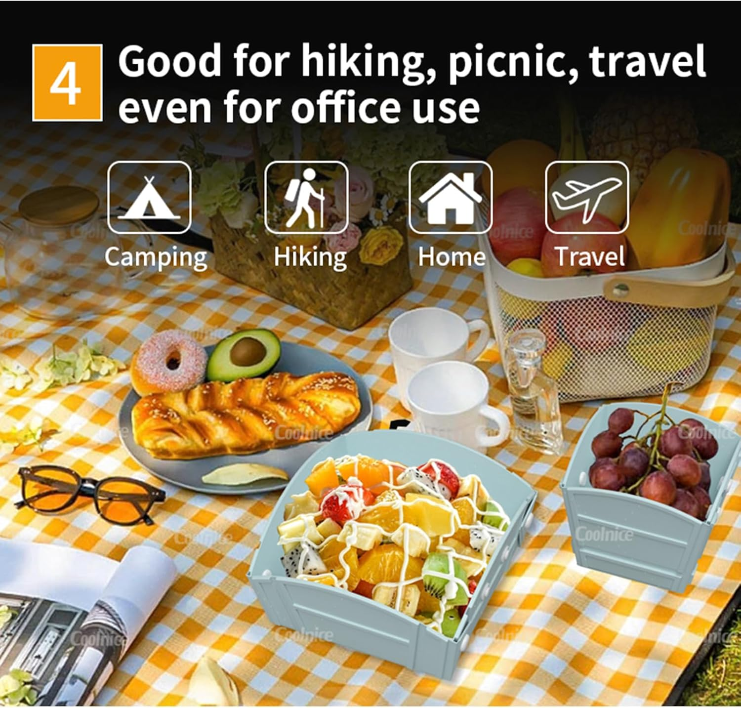 Roseflower Foldable Bowl, Portable Adjustable Shapes Silicone Salad Bowl, Foldable as Bowl, Plate or Cup, Folding Bowl Camping for Camping, Hiking, Kitchen, Activiti (Blue) - 4 image number 6