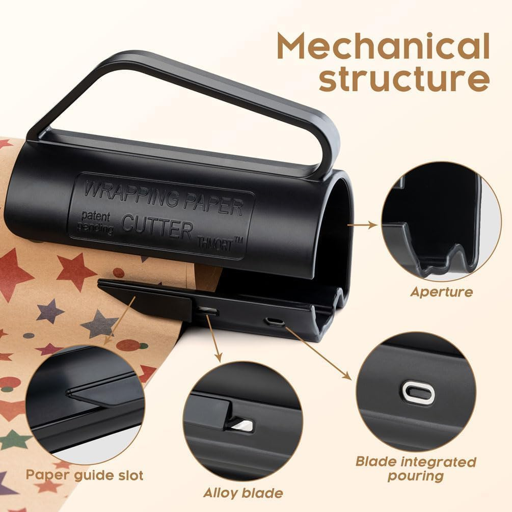 Wrapping Paper Roll Cutter with Handle Wrap Cutter Tool Tube for Crafting Wrapping Paper Christmas Birthday Holidaywrapping Paper, Black Wrap Cutter Gift Wrapping image number 4