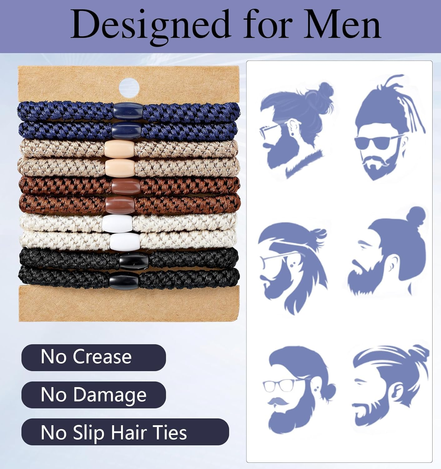 Yamobi 10 Pieces Mens Braided Hair Bobbles for Men Bun Curly Scrunchies Thick Hair Elastic Hair Bobbles for Men No Wrinkles Hair Bools image number 2
