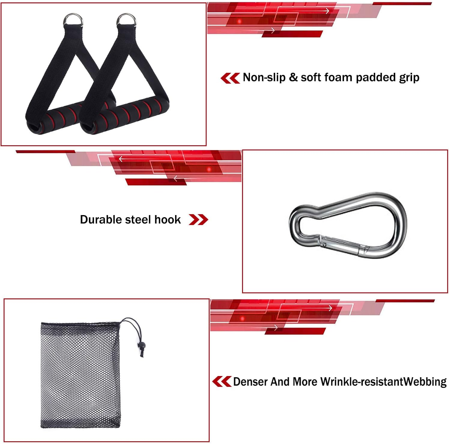 Exercise Handles Kit for Resistance Bands, 4 Cable Machine Handles with 4 Hooks for Pilates Yoga Strength Trainer, Replacement Fitness Equipment Pull down Home Gym, Working Out Handles image number 3