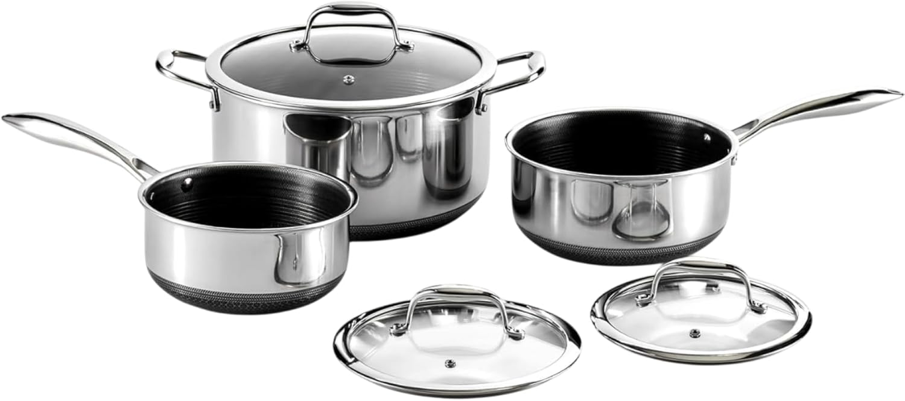 Hexclad Hybrid Nonstick 6-Piece Pot Set, 2, 3, and 8-Litre Pots with Tempered Glass Lids, Stay-Cool Handles, Dishwasher-Friendly, Induction Ready, Compatible with All Cooktops image number 5