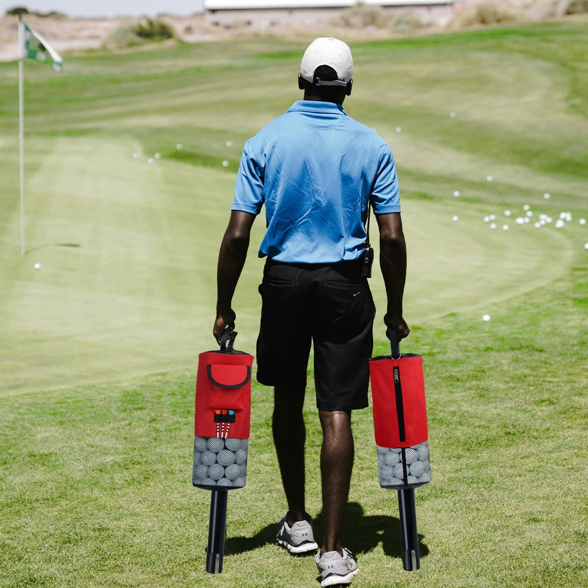 HOW TRUE Golf Ball Retriever, Portable Shag Bag Golf Ball Pick up with Removable Plastic Tube, Pocket Shagger Storage - Black 1 image number 4