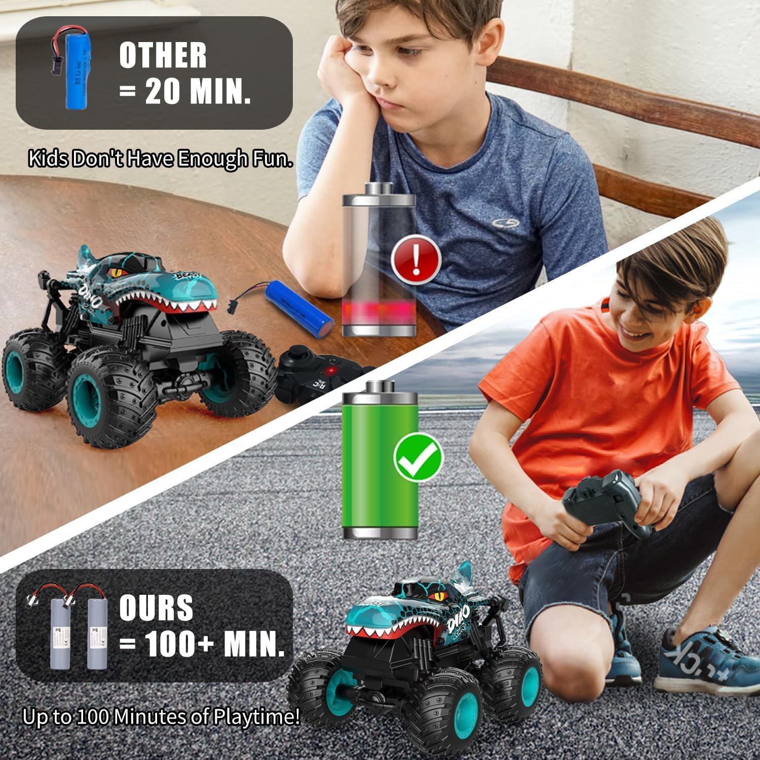 Remote Control Car, 2.4Ghz All Terrain Dinosaur Monster Truck Toys, RC Truck with Music, 3 Lighting Effects, 360 Stunt Capable, All Included Ready to Run, Toy Gifts for Boys and Girls (Cyan) - Green image number 4
