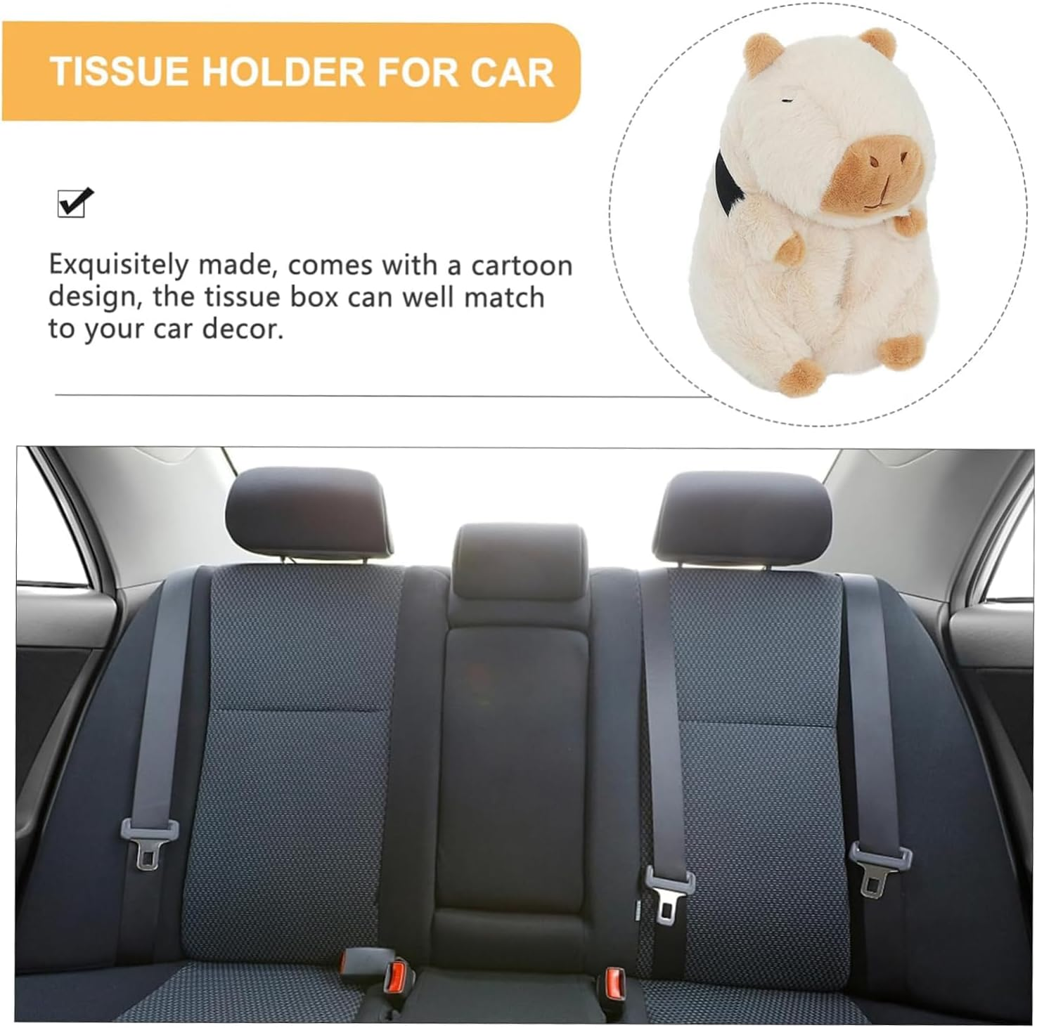 Yharnamite Plush Car Tissue Holder, Capybara Plush Car Tissue Paper Holder, Portable Cartoon Plush Paper Tissue Box Holder for Car, SUV, Truck (Beige) image number 4