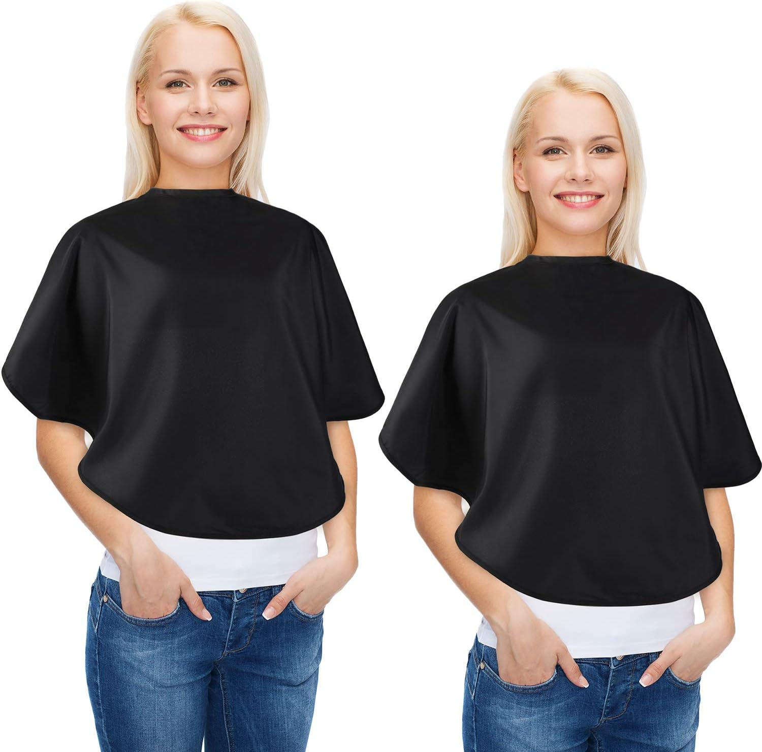 2 Pcs Makeup Cape and Bib - Waterproof Beauty Salon Barber Dye Styling Shampoo Cape for Hairdresser Artist Clients, Black