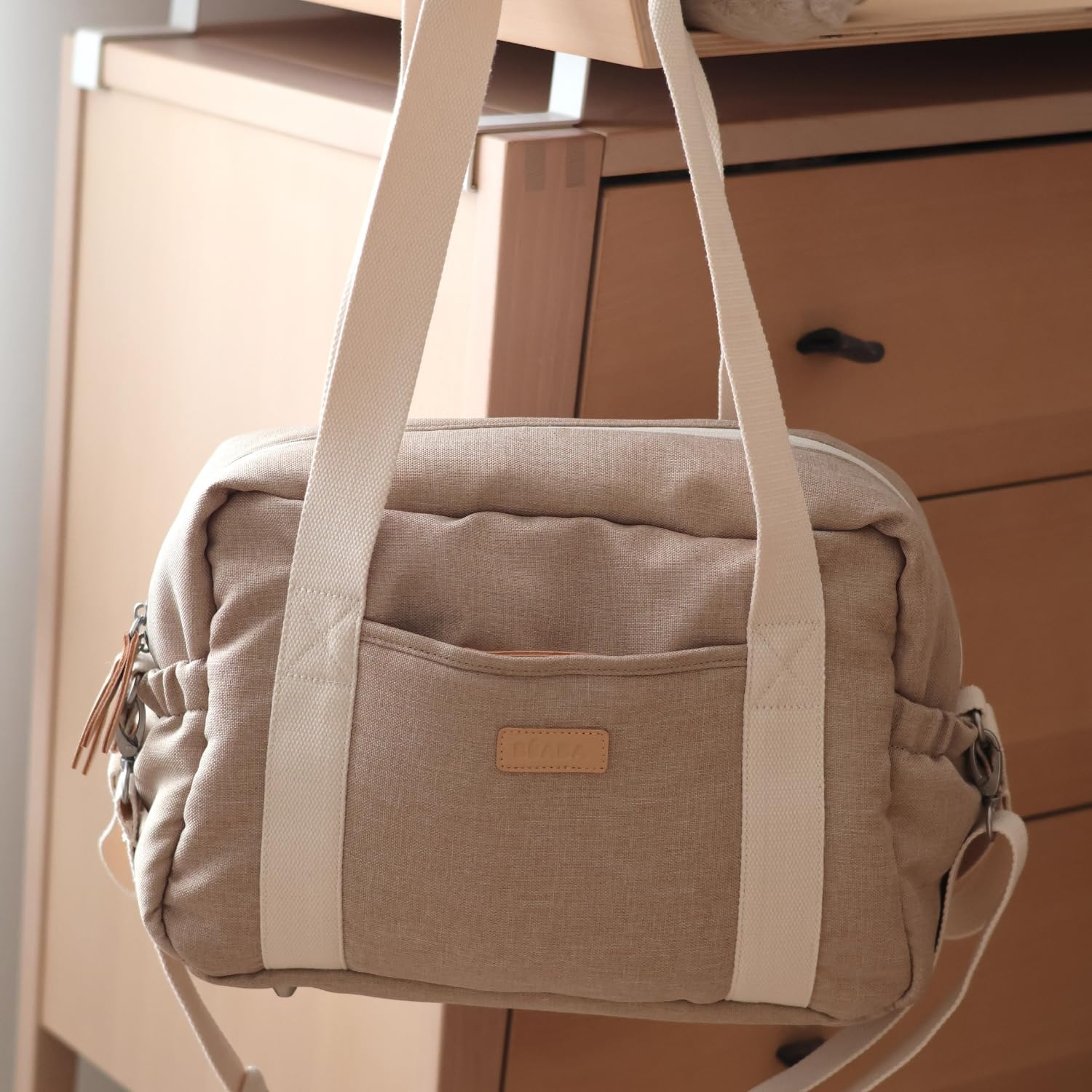 B&Eacute;ABA, Baby Changing Bag, Multiple Compartments, 10 Pockets, Trolley-Case Zipper, Shoulder Strap, Cooler Bag, Changing Mat, Water-Repellent, Capacity 16L, Sac Paris, Clay Earth image number 6