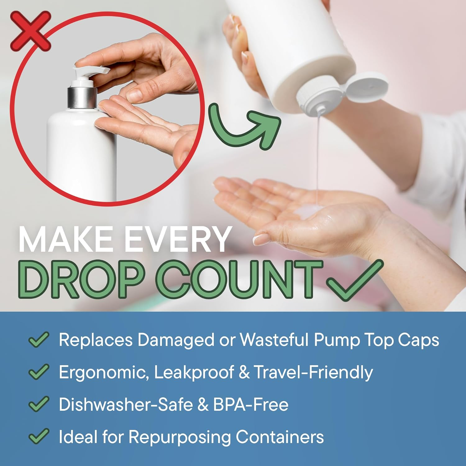 Generic 10-Pack Bottle Emptying Cap Kit with 5 Sizes - Reusable, Leak-Proof, Flip Top, Snap Top, Dispenser Cap, Fit Most Bottles - Easy, Zero Waste, Money Saver, Perfect Home & Bathroom Accessories image number 5