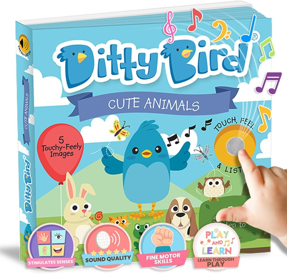Ditty Bird Touch & Feel Animals Edition Musical Books | Fun Montessori Toys & Learning Resources | Sensory Toys for Kids | Interactive Toddler Books for 1 Year Old to 3 Year Olds | Sturdy Baby Book image number 3