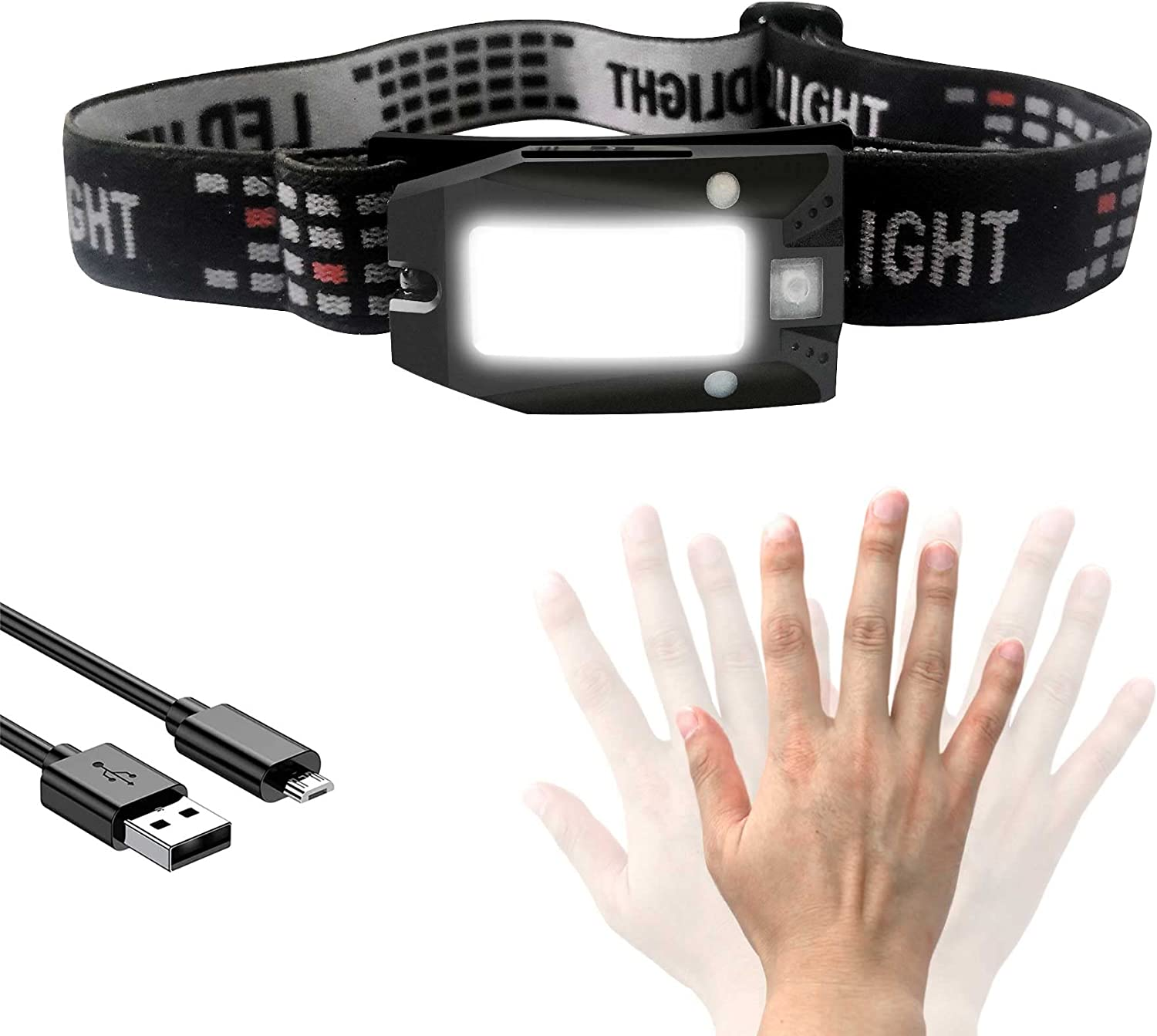 HAUTMEC Headlamp Rechargeable, LED USB Head Light Flashlight with 4 Modes, Waterproof Motion Sensor, 230&deg; Wide Beam with Adjustable Headband for Running,Fishing,Hiking,Camping HT0218-AU image number 5