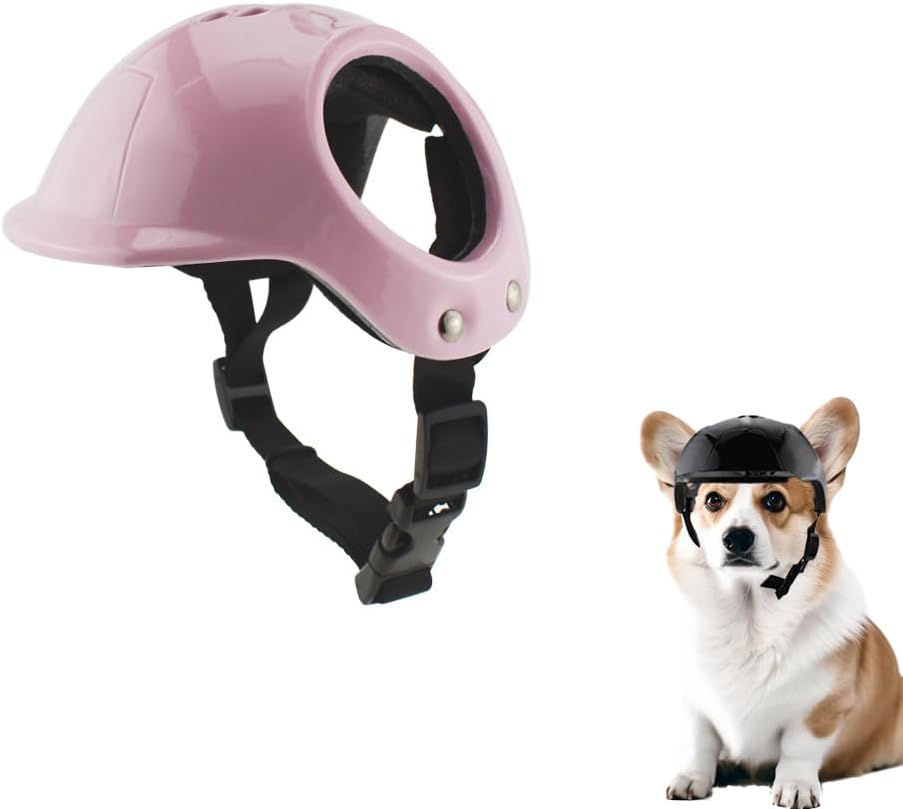 Dog Helmets for Small Dogs with Ear Holes, Hard Pet Dog Hat for Puppy, Windproof Doggies Motorcycle Helmets for Outdoor Riding Hiking Cycling,Motorcycle/Bike Hat for Cat (Black)