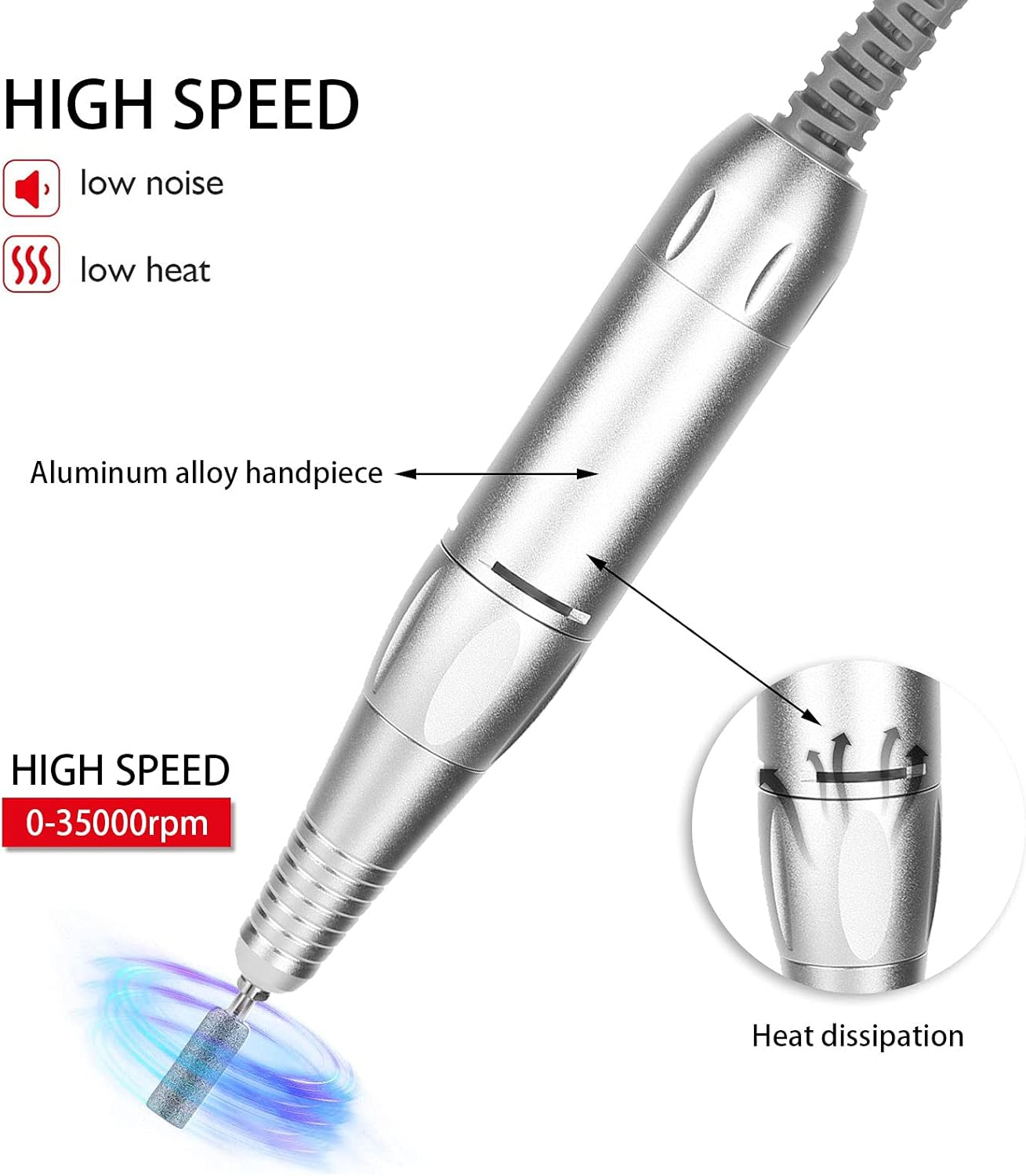 Electric Nail Drill Pen Machine Part - Aluminum Alloy Polisher Grinder Handle Replacement - Portable Manicure Pedicure Nail Art Tool image number 6