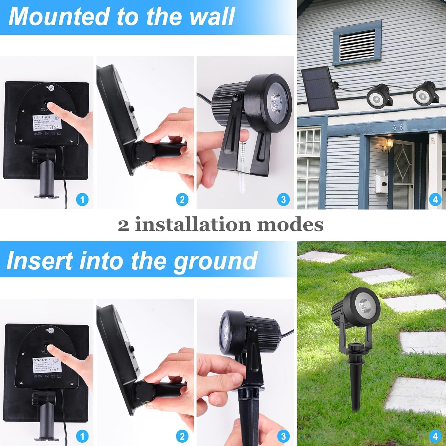 T-Sun RGB Solar Spotlights,Garden Solar Spot Lights Outdoor,6-In-1,Ip65 Waterproof,Multi-Colors,6 Color Changing & Fixed Color,For Yard Driveway Pool Area Wall Tree Pathway Lawn Decoration - 6-In-1 Rgb image number 6