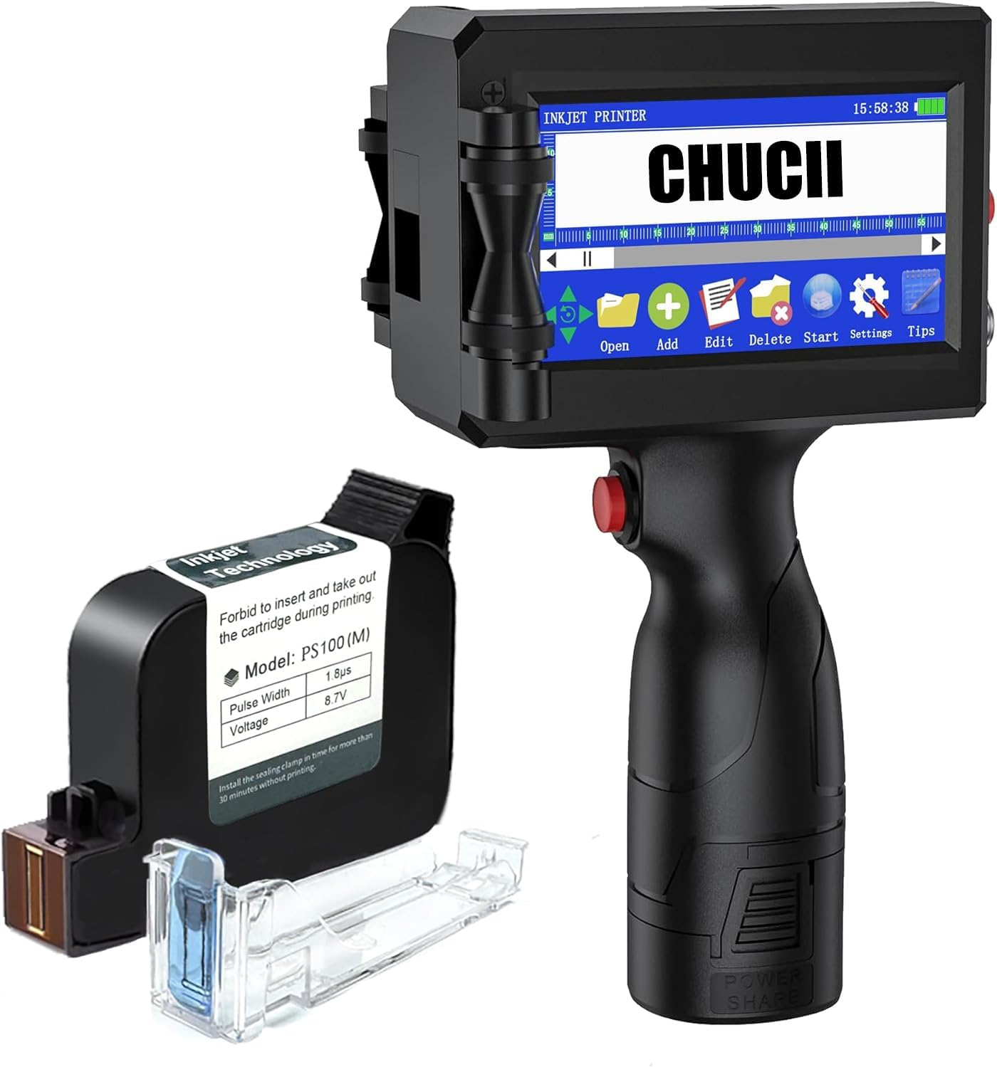 CHUCII Handheld Inkjet Printer, Hand Held Printer with 42Ml Quick-Drying Ink Cartridge, for Text Qrcode Barcode Date Time Logo Batch Number Print on Metal Wood Glass Cloth Carton Plastic image number 4