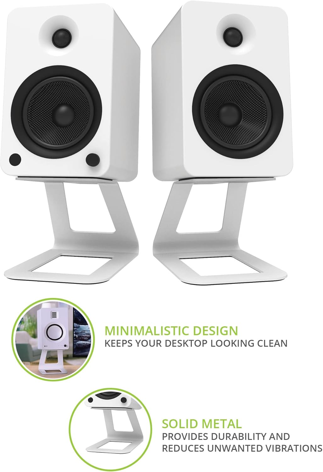Kanto SE6W Elevated Desktop Speaker Stands for Large Bookshelf Speakers & Full-Size 5&rdquo;-7&rdquo; Studio Monitors | 6.9&rdquo; Tall | Supports 22 Lb | Damping 2.5 Mm Silicone Padding | &frac14;&rdquo;-20 Mounting | White | Pair