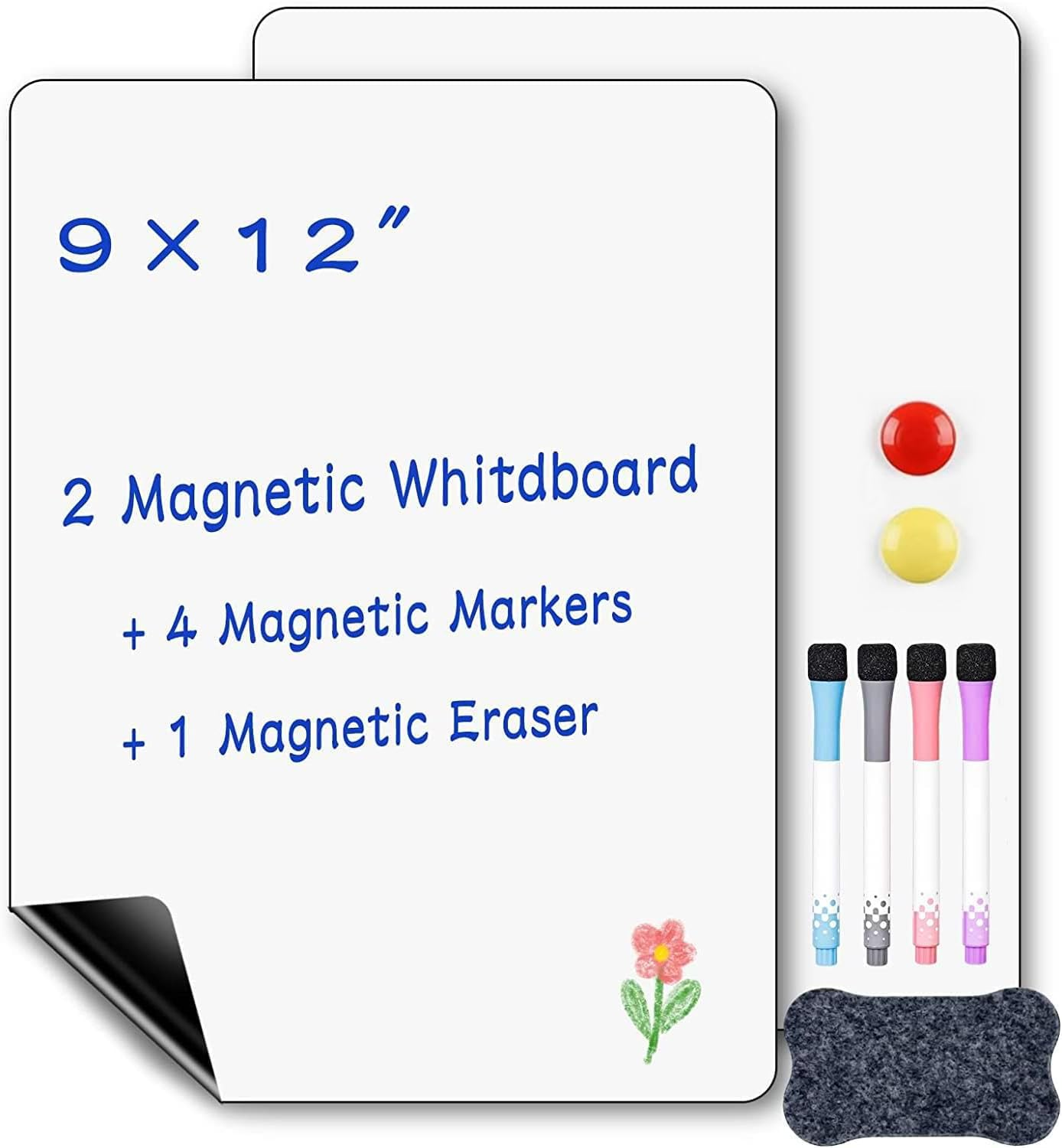 2Pcs Magnetic Dry Erase Whiteboard for Fridge, Magnetic Dry Erase Board Sheet with 4 Dry Erase Markers and 1 Eraser with Magnets, 2 Magnetic Pins, Magnetic Whiteboard for Fridge image number 2