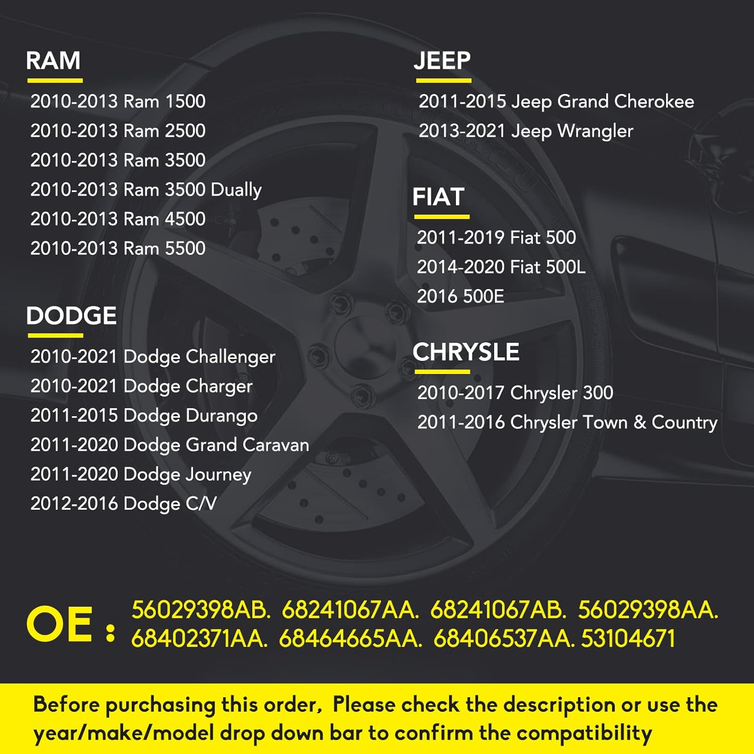 56029398AB TPMS Sensors Replacement for Chrysler Jeep Fiat Dodge Ram, Fits Charger Challenger Grand Cherokee Wrangler Tire Pressure Monitoring System OE#68142397AA 68241067AA 68241067AB 433Mhz, 4Pcs image number 1