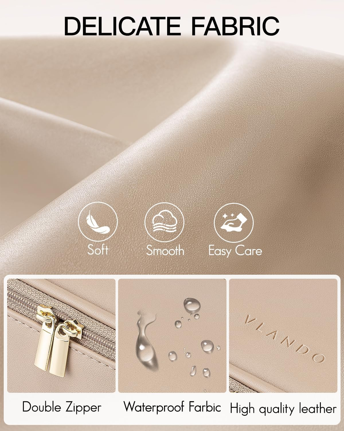 Vlando Travel Makeup Bag,Small Makeup Bag for Women,Gifts for Women Girls, Makeup Pouch Purse Travel Essentials Toiletries-Toffee - 01-Toffee image number 3