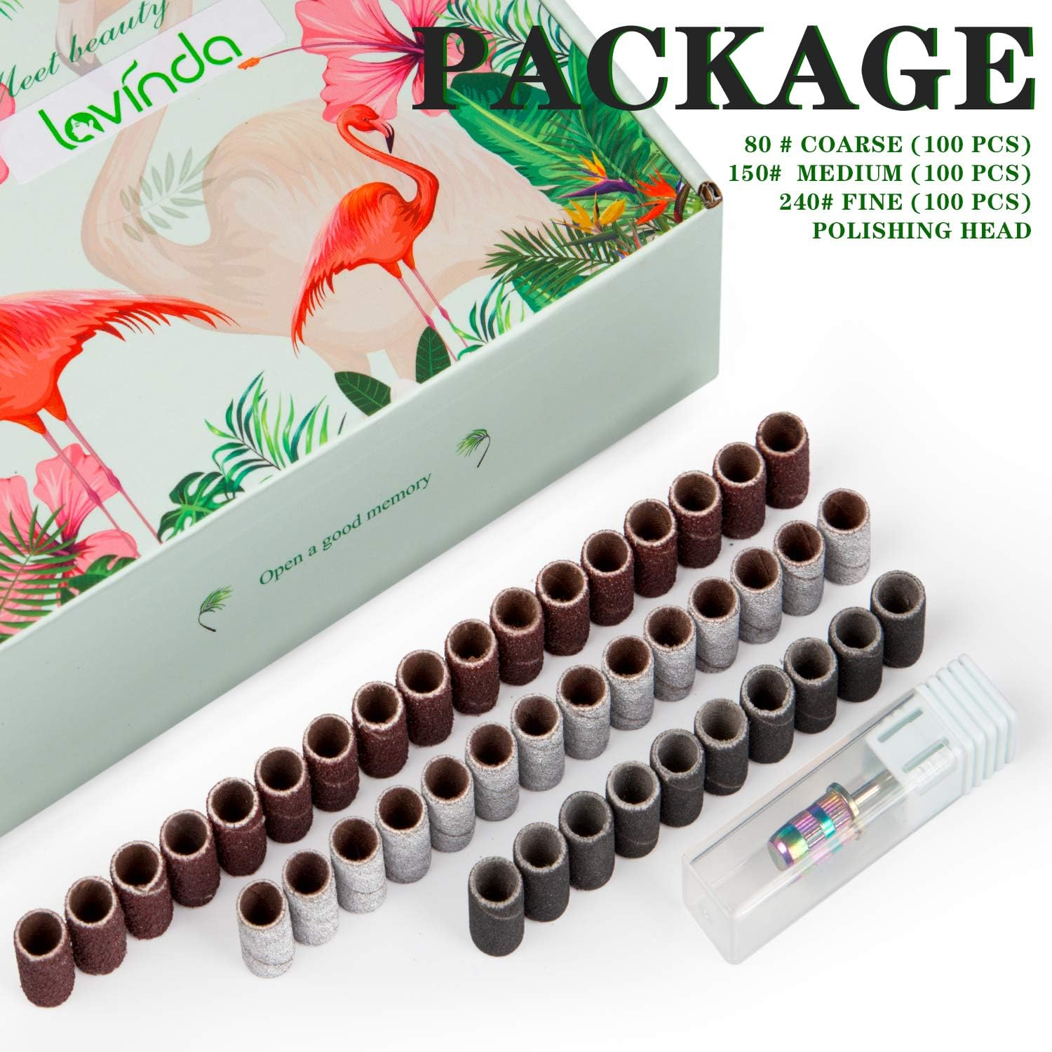 Lavinda Sanding Bands Nail Drill Bits 300Pcs Grits Electric File Nail Sanders Professional Drill Bits Set #80#150#240 Zebra Grinder Band Colorful 3/32" Mandrel Bit for Manicures Nail Drill Machine image number 2