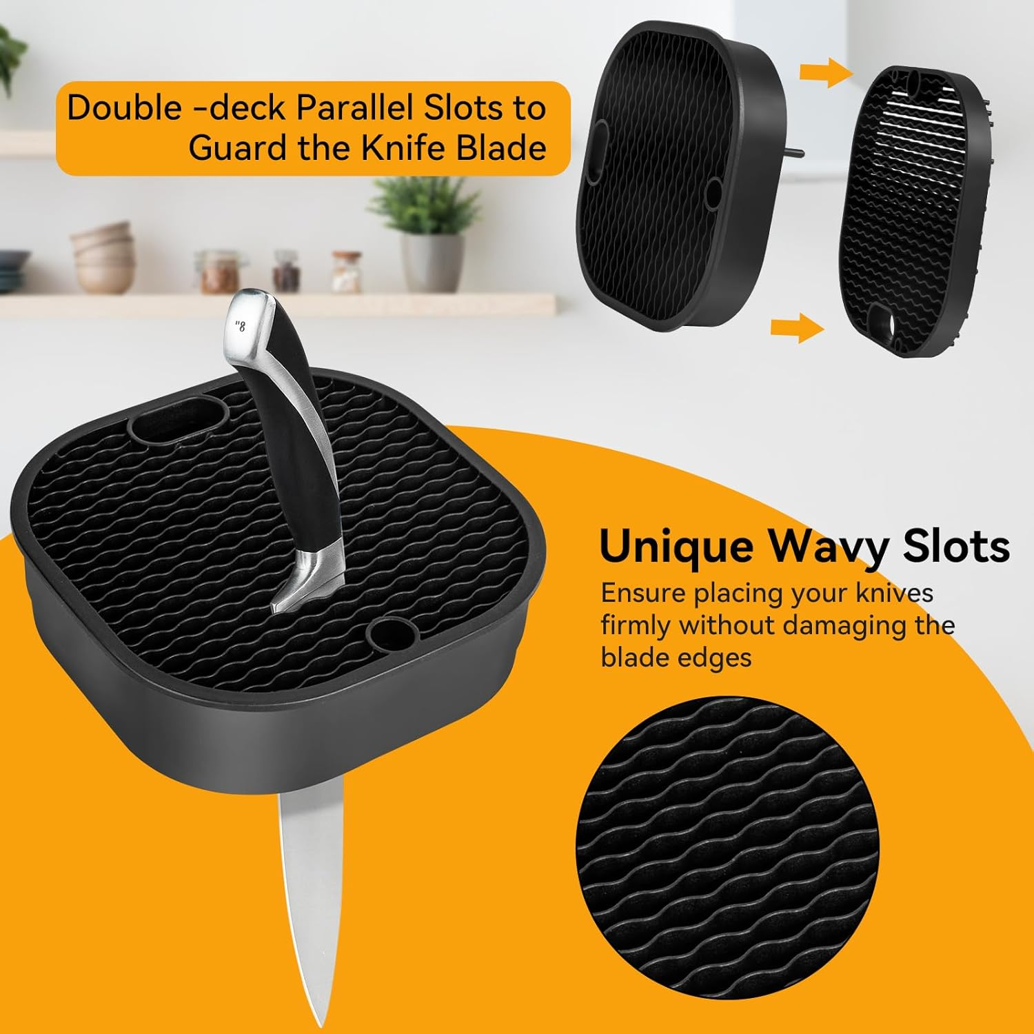 Knife Block without Knives Ninonly 2 in 1 Universal Square Knife Block for Kitchen with Scissors Slot Space Saving Detachable Knife Block Storage Holder for Protecingt Blade Easy Cleaning Black