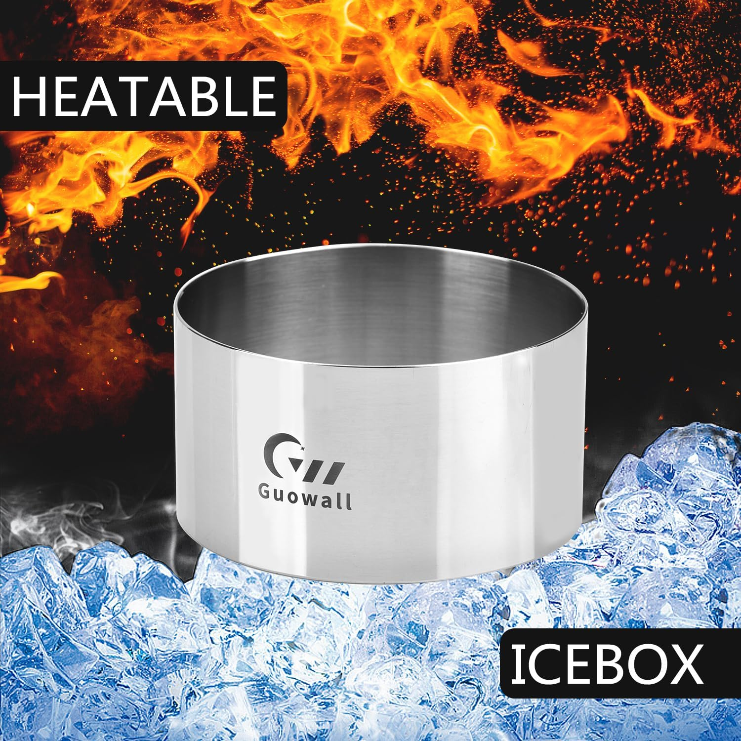 Guowall 6Pcs 4 Inch Seamless Mousse Cake Ring Set for Baking Stainless Steel round Food Mold Cookie Pastry Cutter - 1 Lifter, 1 Pusher and 4 Rings image number 2