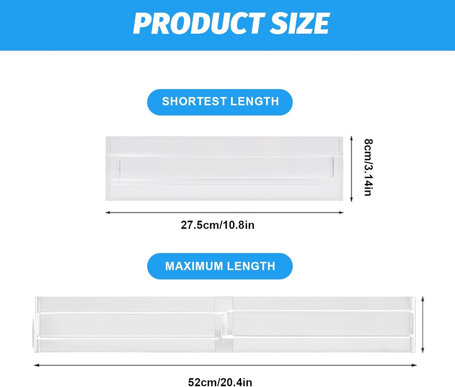 Drawer Dividers Organizers, Adjustable 3.2" High, Expandable from 11-20.8", Clear Plastic Drawer Organizers for Kitchen, Office, Clothing, Bathroom, Bedroom, Home Storage（10Pack） image number 3