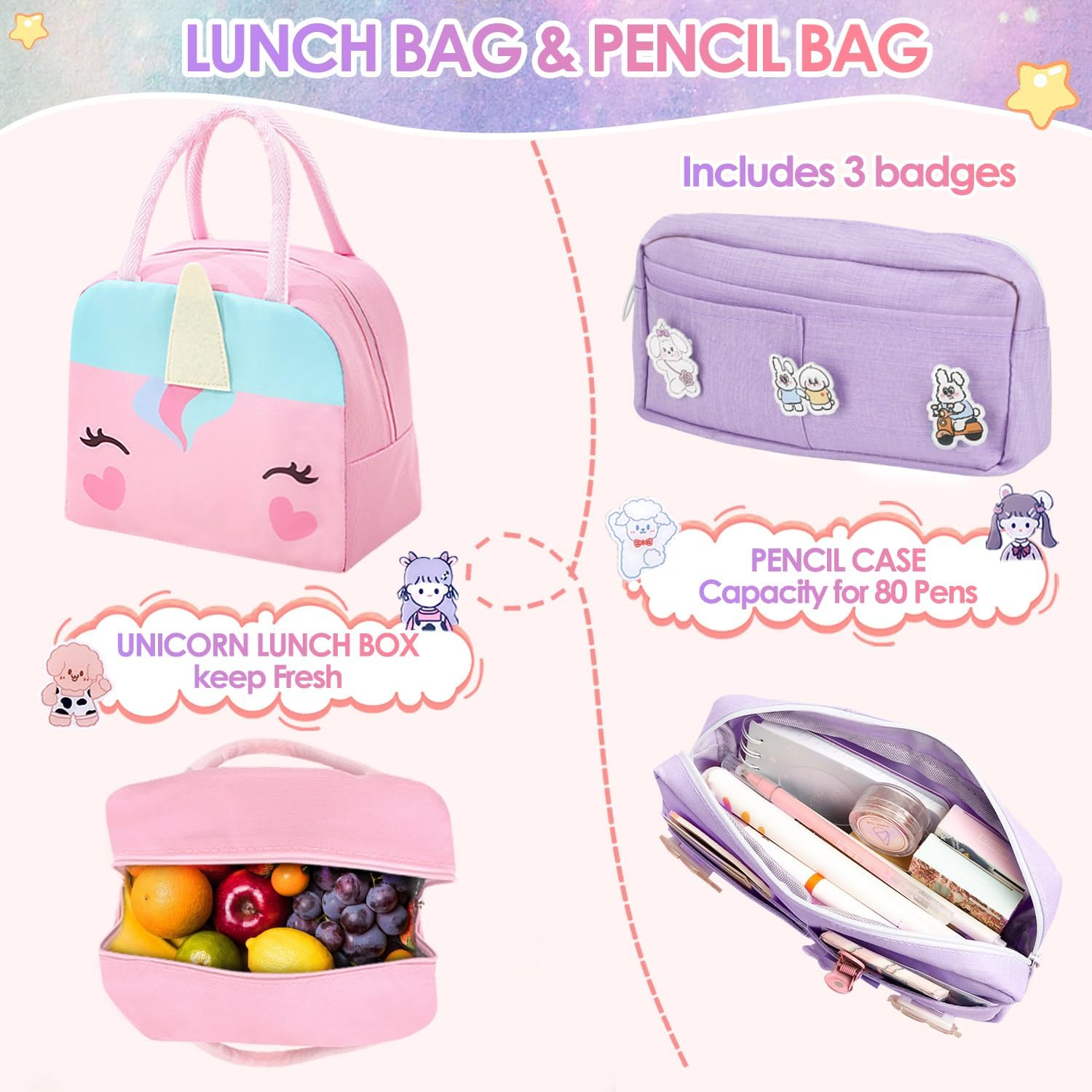 AUTOWT Backpack for Girls &ndash; Kids Backpack with Lunch Box and Pencil Pouch - Waterproof School Bag for Teen Girl Kid Students Elementary Middle School, Kids' School Bag