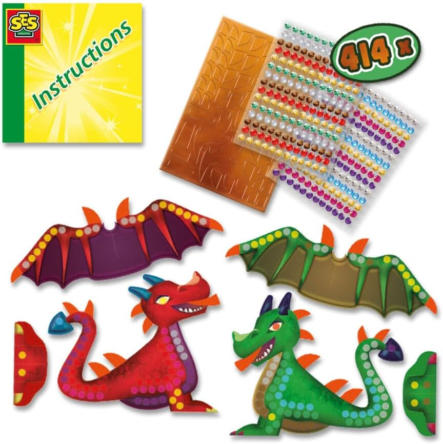 SES Creative 14296 Metallic Dragons - Creative Craft Kit for Kids Aged 5+ - Build Two Colorful Dragons with Paper Construction Parts image number 4