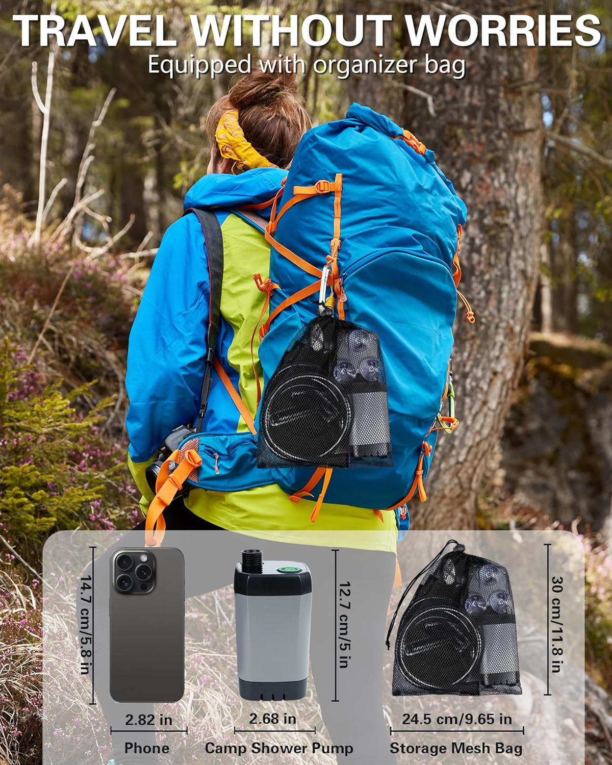 Beviliu Portable Shower, 6000Mah Rechargeable Portable Shower for Camping with USB Cable Outdoor Shower Portable Shower Head, Car Camping Gear, Pet Bathing Dog Shower, Portable Camping Shower image number 5