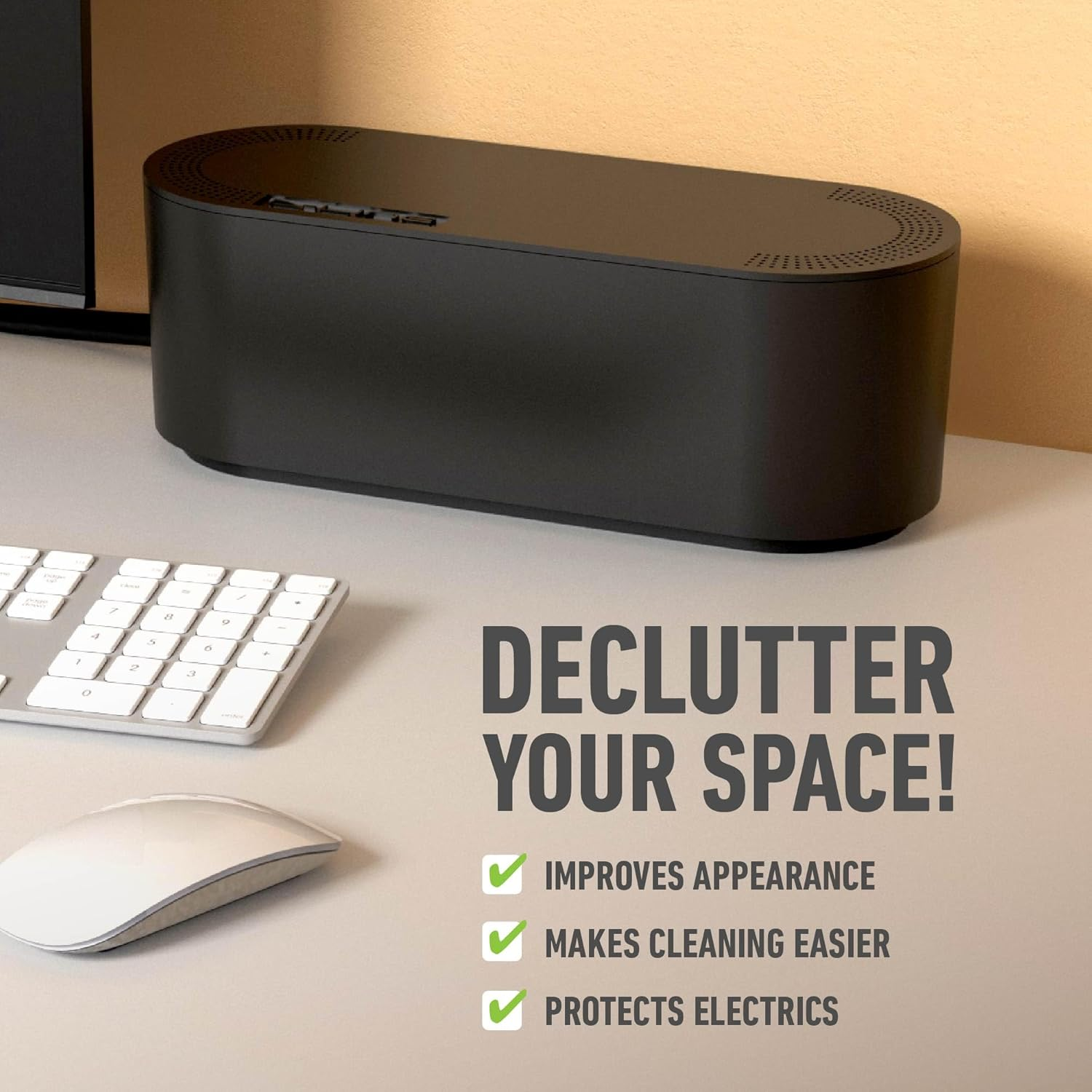 D-Line Cable Management Box | Hide and Conceal Power Strips and Electrical Cords from Tvs, Computers, Gaming Consoles and Pcs | Cord Organizer Made from Electrically Safe ABS Material | Small, Black image number 6