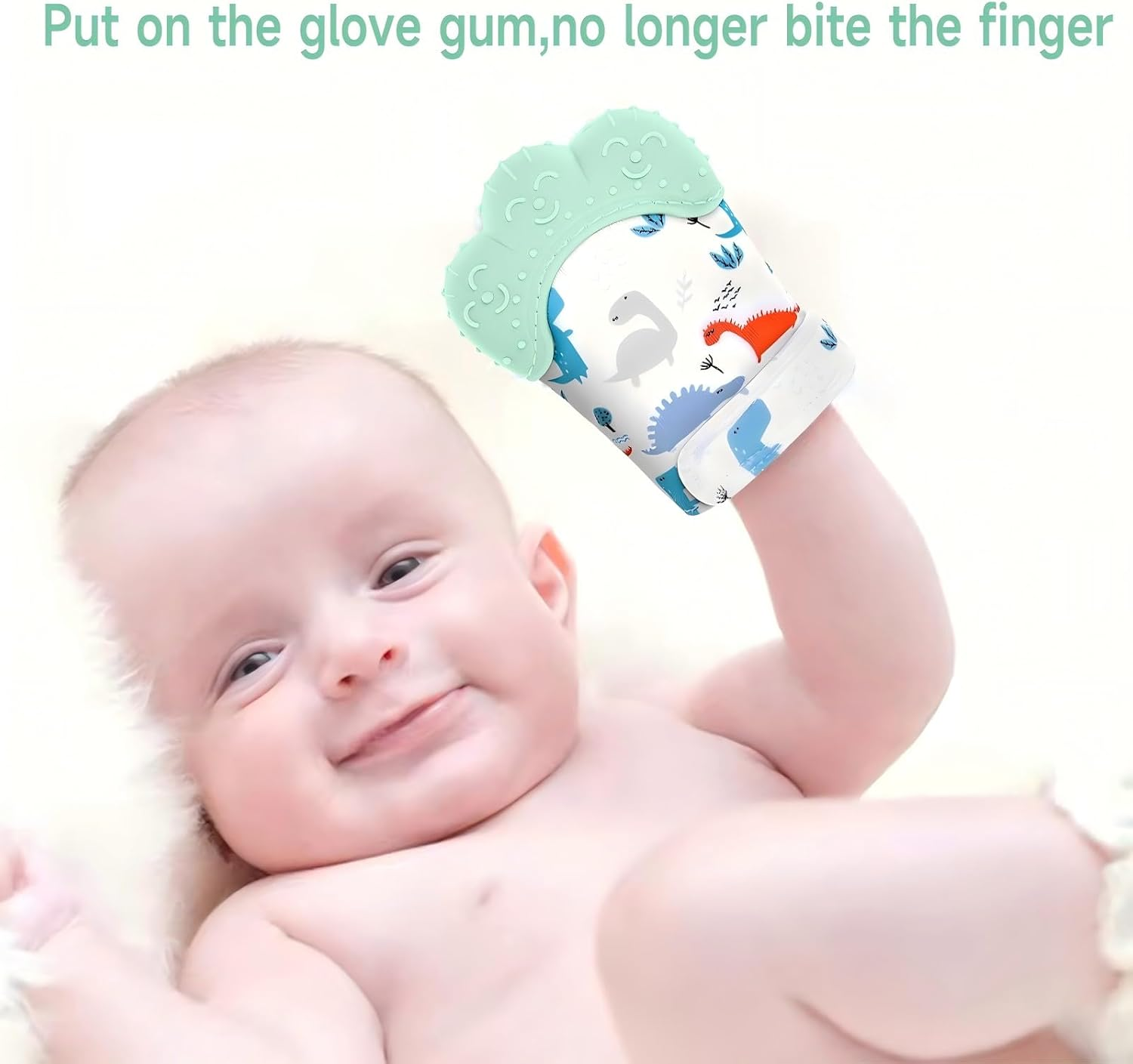 2 Pack Baby Mittens Teething Relief, Baby Teething Toys 3-6 Months, Soothing Infant Mitten Pain Relief, Prevent Scratches Glove, Safe Silicone Baby Teether Toys for 0-12 Months Green Dinosaur image number 5