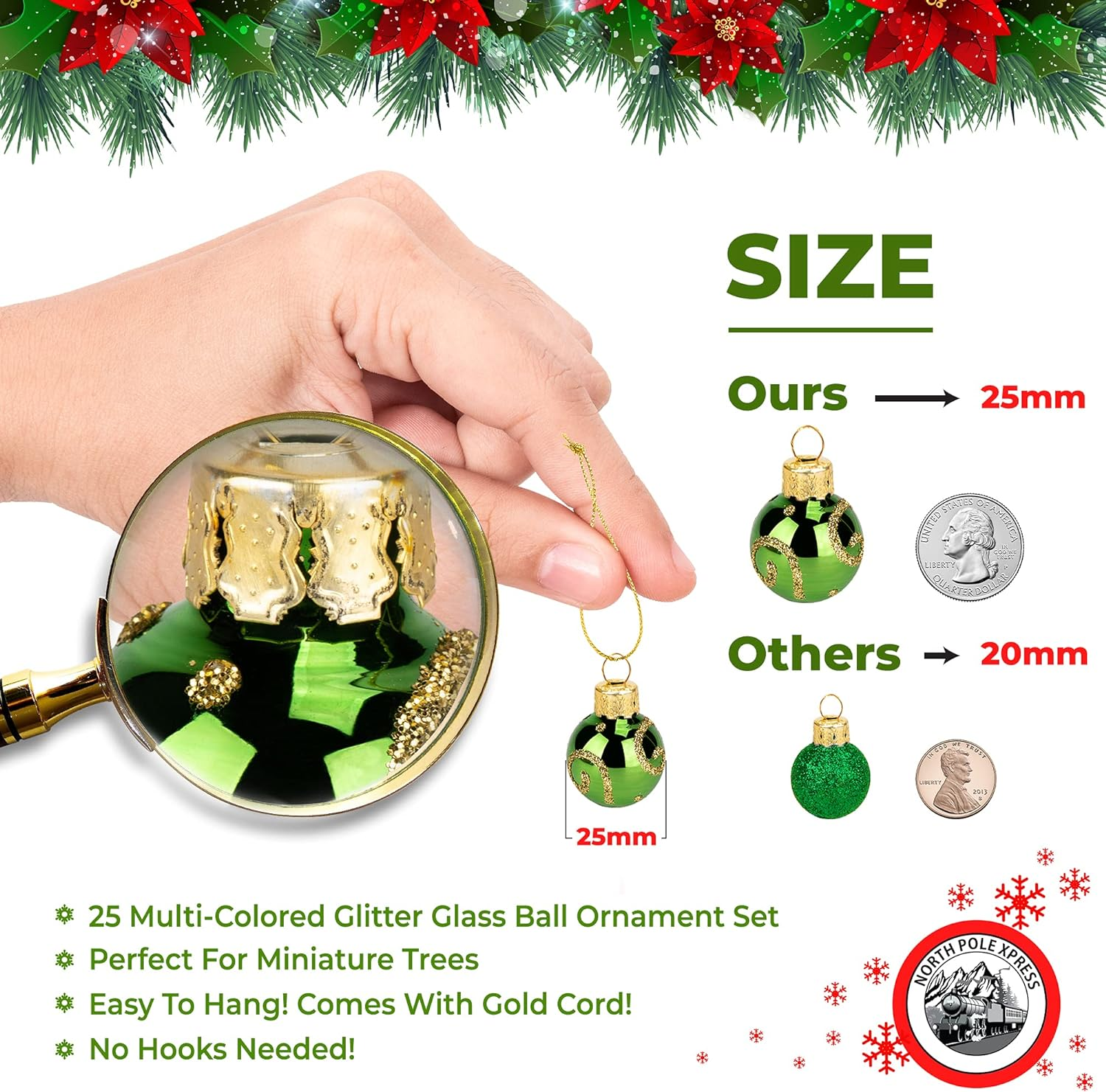 1 Inch Mini Vintage Multi Color Glass Ball Christmas Ornaments Set of 25 Balls | Miniature Christmas Tree Ornaments | Rustic Christmas Decorations | Mini Christmas Tree Decorations for Small Trees