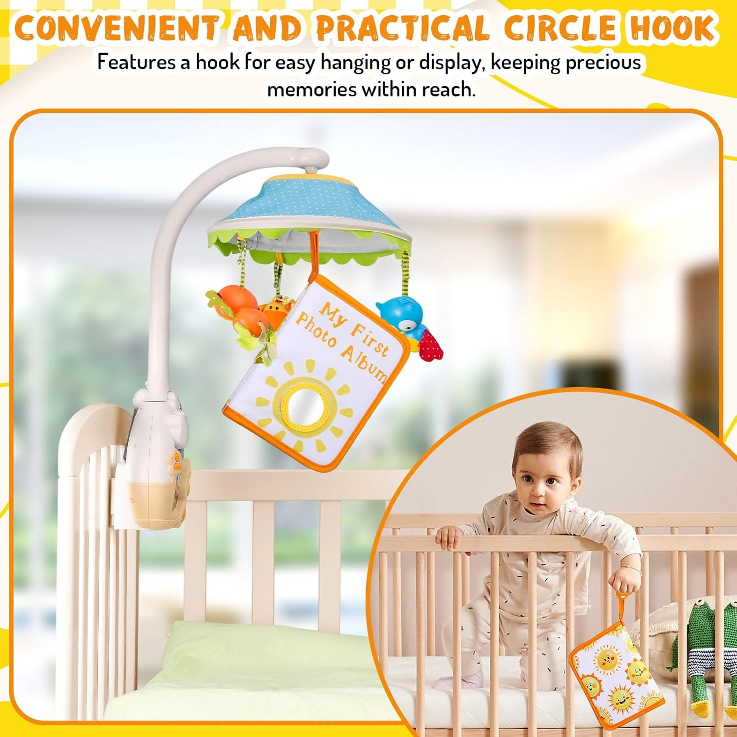 Sun Baby' S My First Family Album Cute Cartoon Sun Photo Album Holds 4X6" Pictures Soft Photo Cloth Book with Safety Mirror for Newborn Baby Shower Toddler Kid image number 5