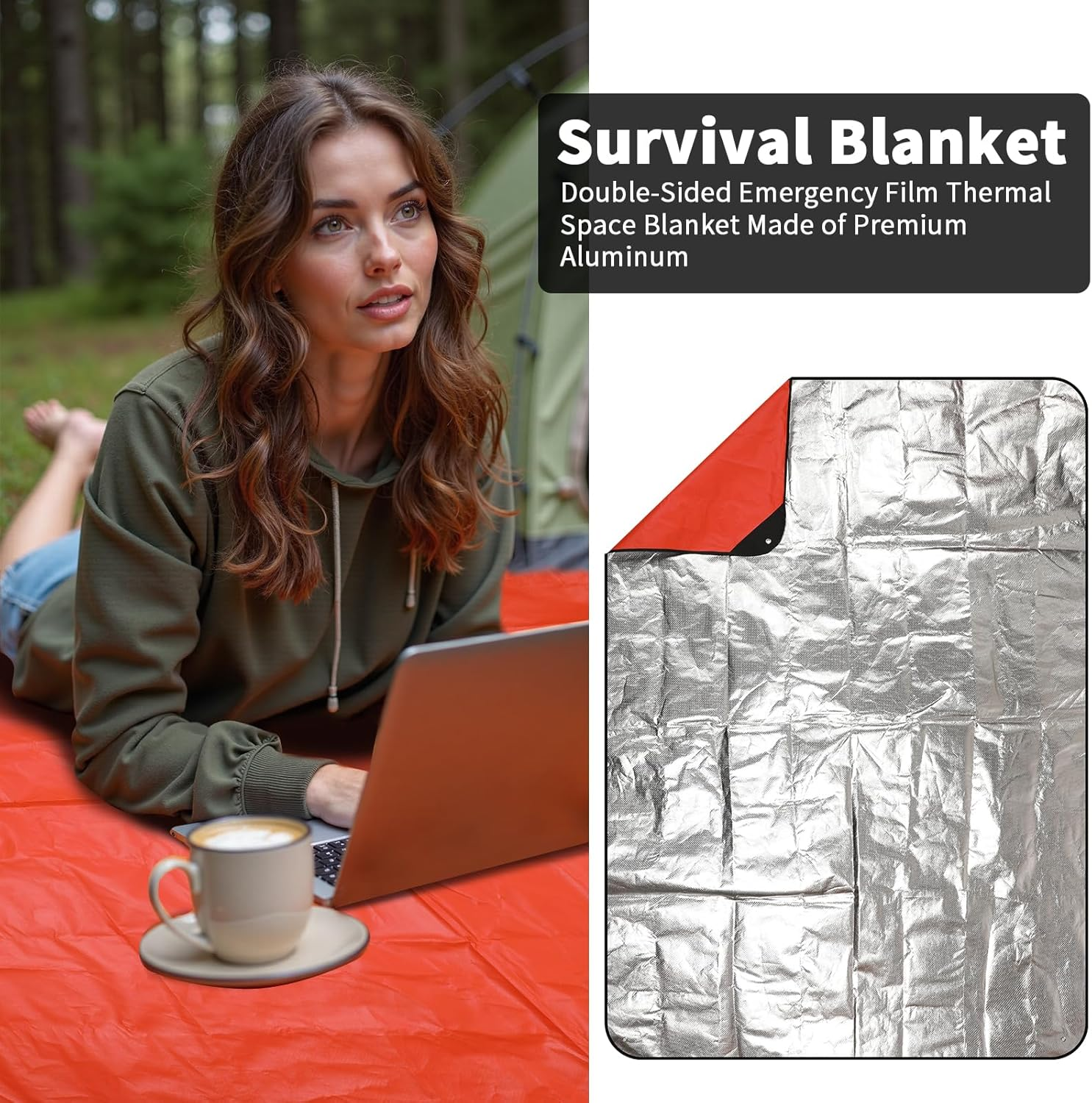 Multi Functional Emergency Blanket, Outdoor Insulation, Portable Waterproof Pad, Emergency Blanket, Canopy Three in One,210 * 150Mm Multifunctional Reflective Tarp Insulate Blanket image number 6